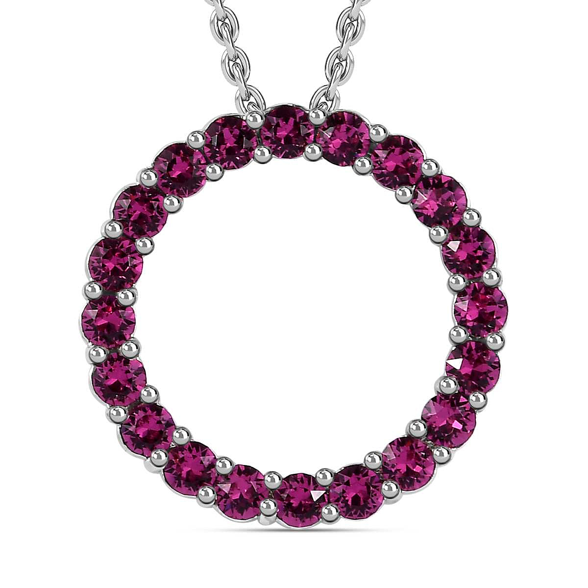 Fuchsia Finest Austrian Crystal Circle Pendant in Platinum Overlay Sterling Silver