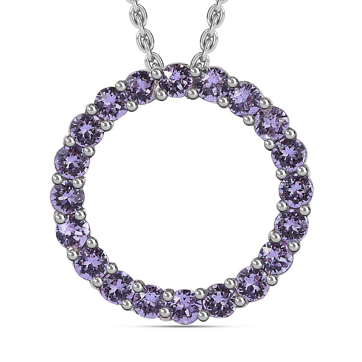 Violet Finest Austrian Crystal Circle Pendant in Platinum Overlay Sterling Silver
