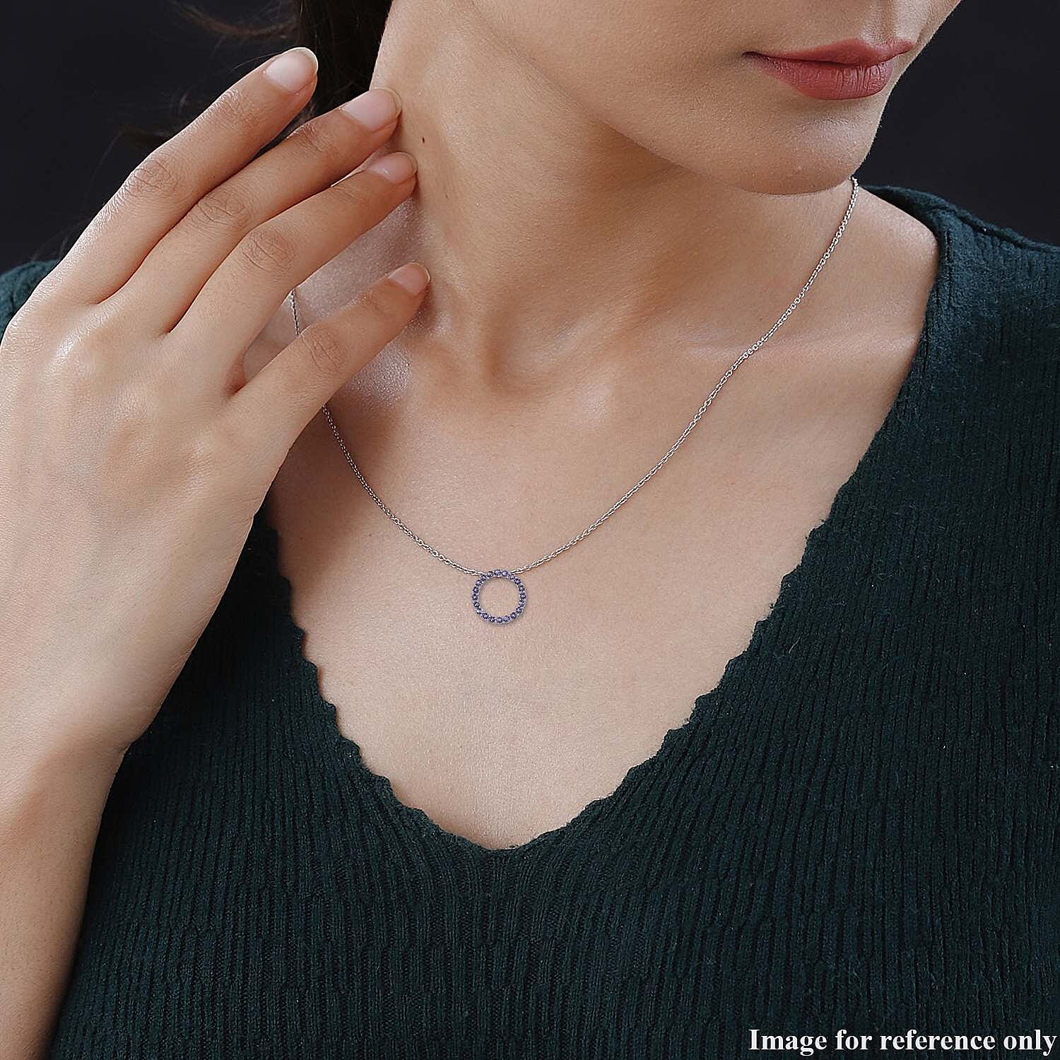 Violet Finest Austrian Crystal Circle Pendant in Platinum Overlay Sterling Silver