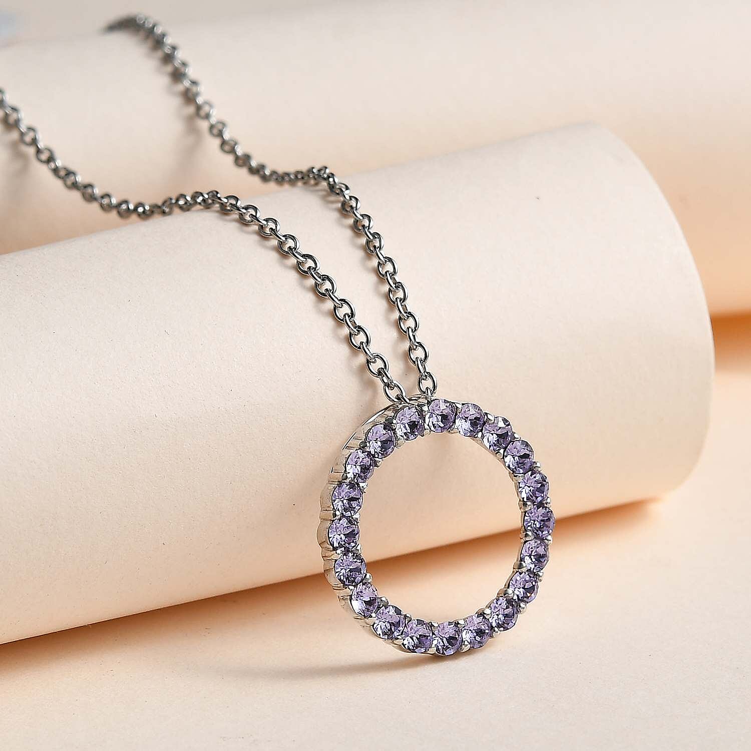 Violet Finest Austrian Crystal Circle Pendant in Platinum Overlay Sterling Silver