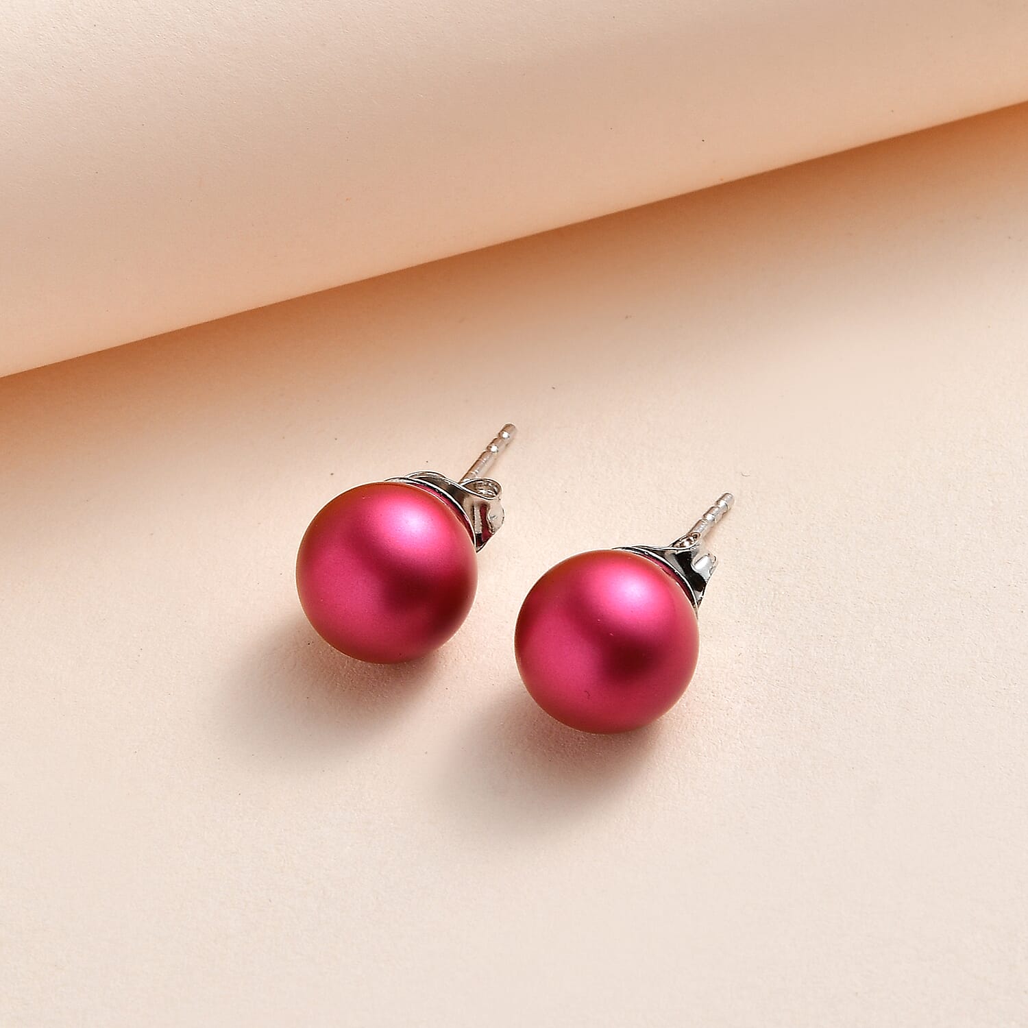 Mulberry Pink Pearl Finest Austrian Crystal Solitaire Earrings in Platinum Overlay Sterling Silver