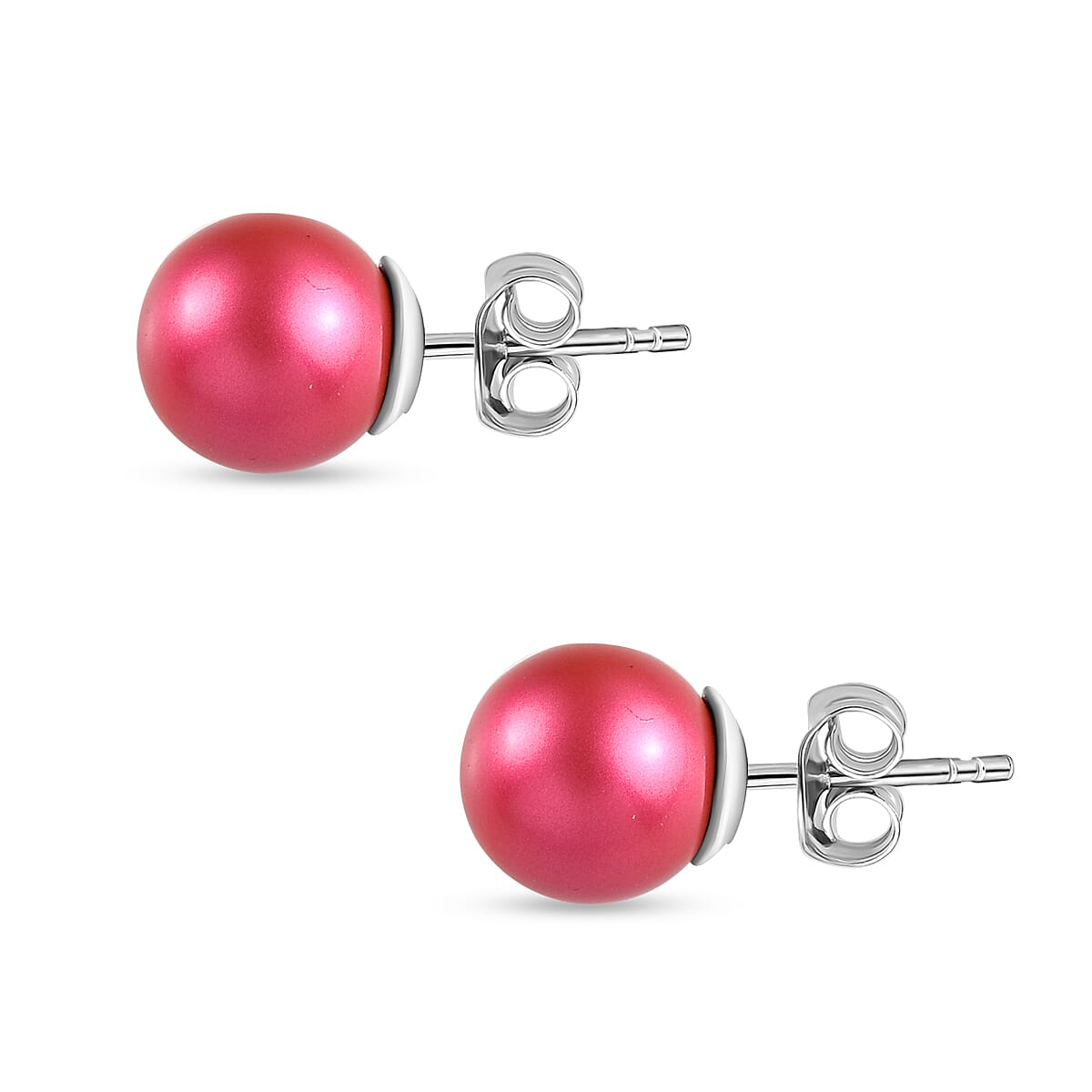 Mulberry Pink Pearl Finest Austrian Crystal Solitaire Earrings in Platinum Overlay Sterling Silver