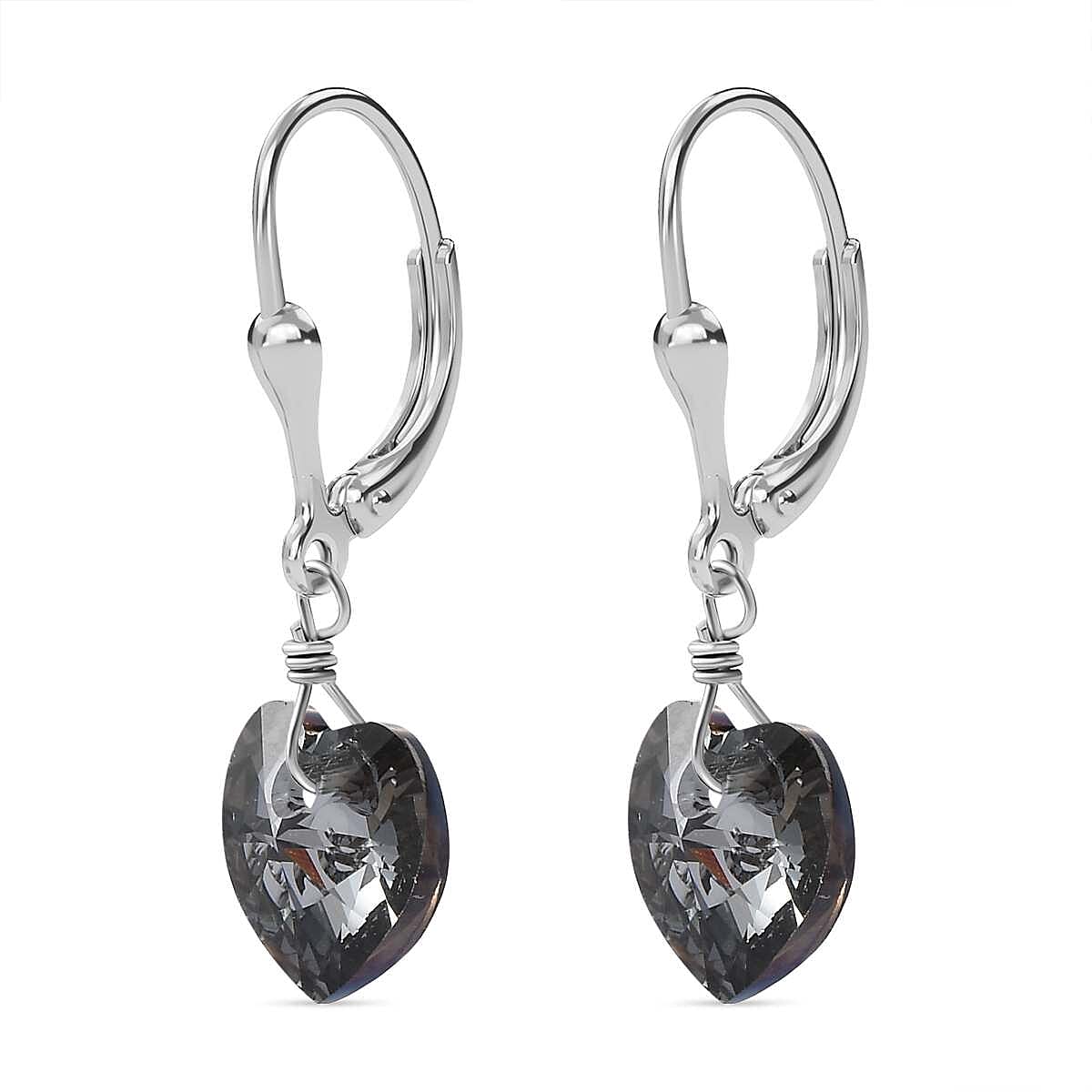 Rainbow Dark Finest Austrian Crystal Heart Earrings in Platinum Overlay Sterling Silver