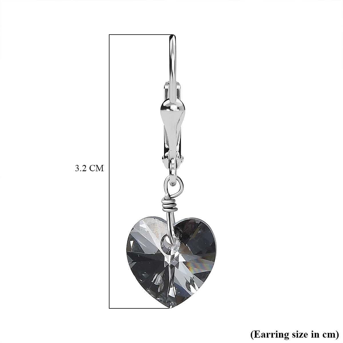 Rainbow Dark Finest Austrian Crystal Heart Earrings in Platinum Overlay Sterling Silver