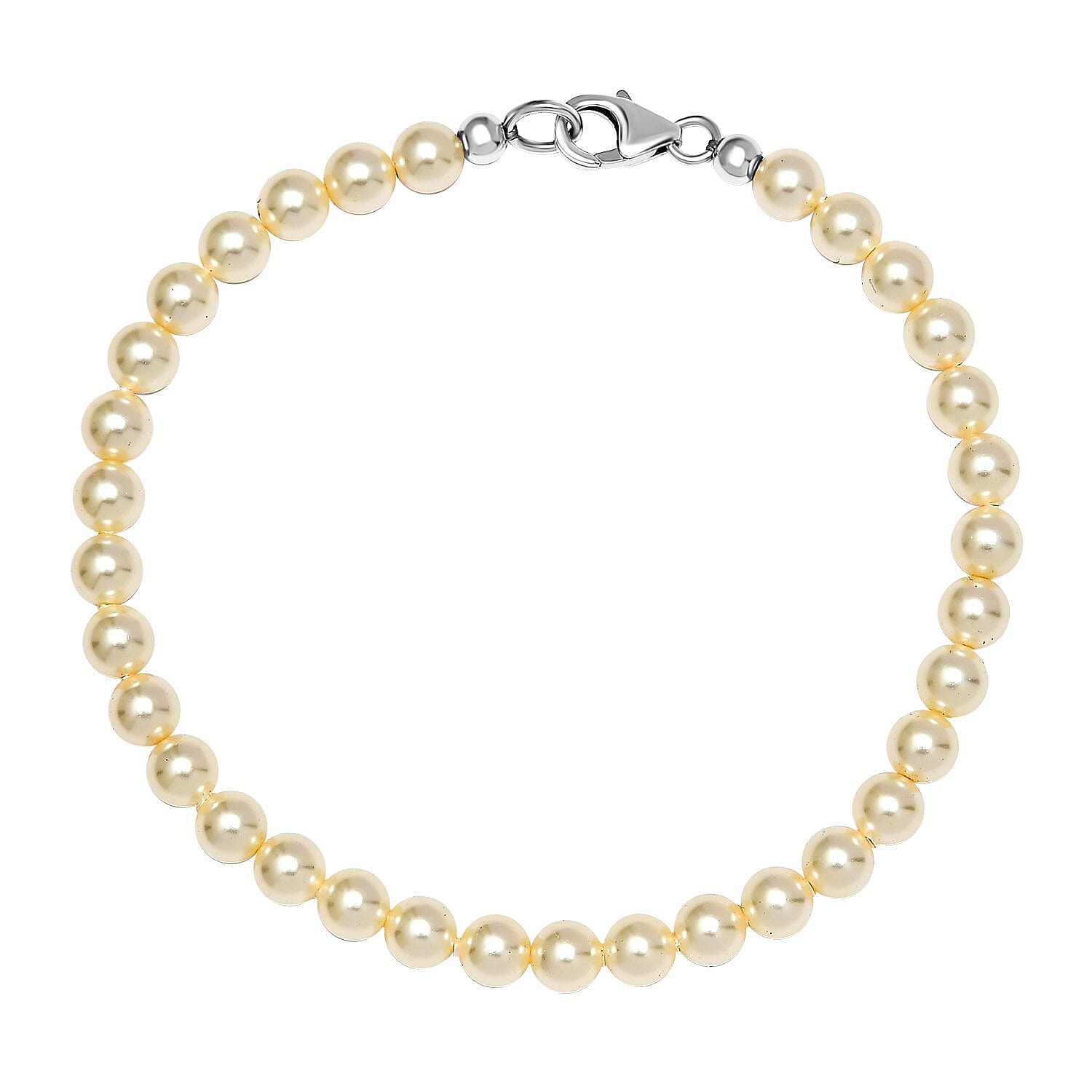 One Time Closeout - Cream Pearl Finest Austrian Crystal Beads Bracelet (Size - 7.5) in Platinum Overlay Sterling Silver
