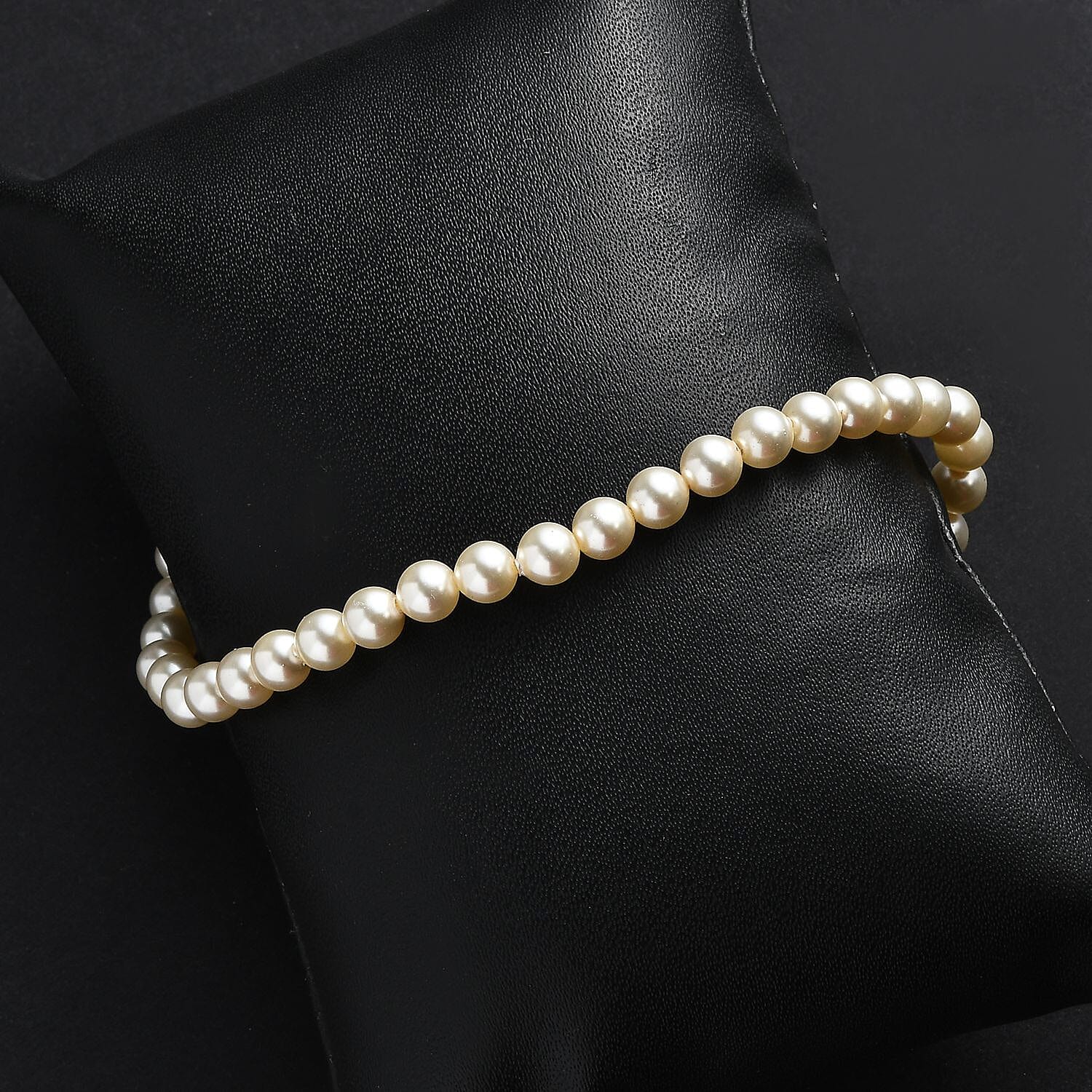 One Time Closeout - Cream Pearl Finest Austrian Crystal Beads Bracelet (Size - 7.5) in Platinum Overlay Sterling Silver