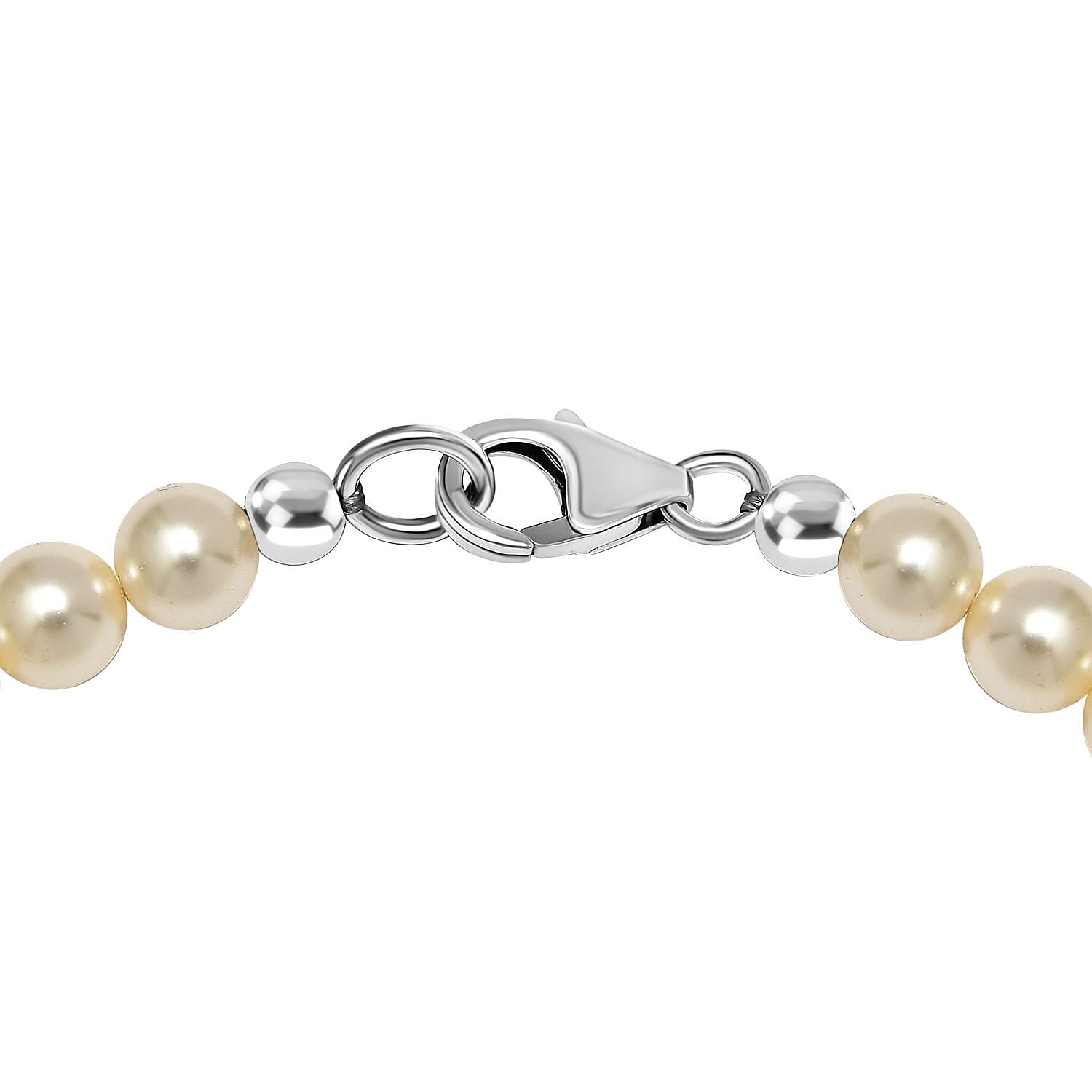 One Time Closeout - Cream Pearl Finest Austrian Crystal Beads Bracelet (Size - 7.5) in Platinum Overlay Sterling Silver