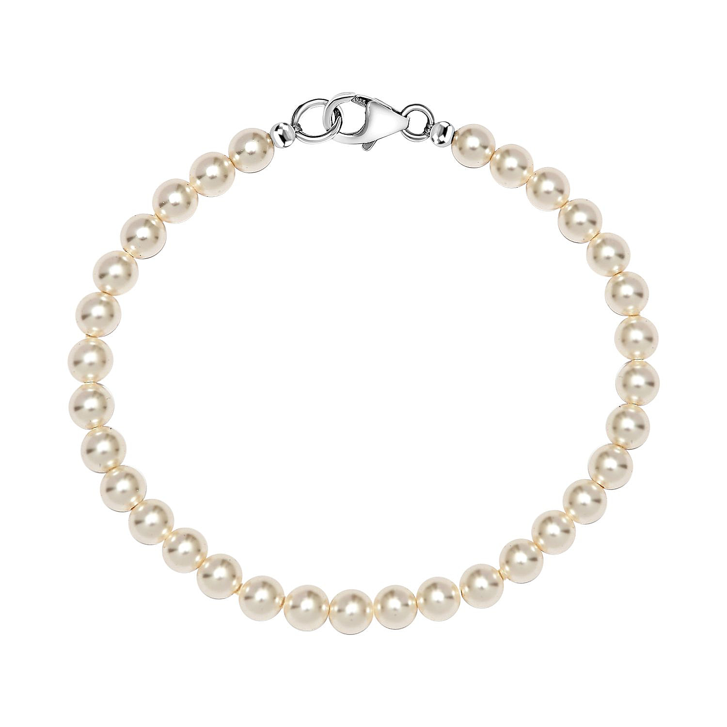 White Pearl Finest Austrian Crystal Beads Bracelet (Size - 7.5) in Platinum Overlay Sterling Silver