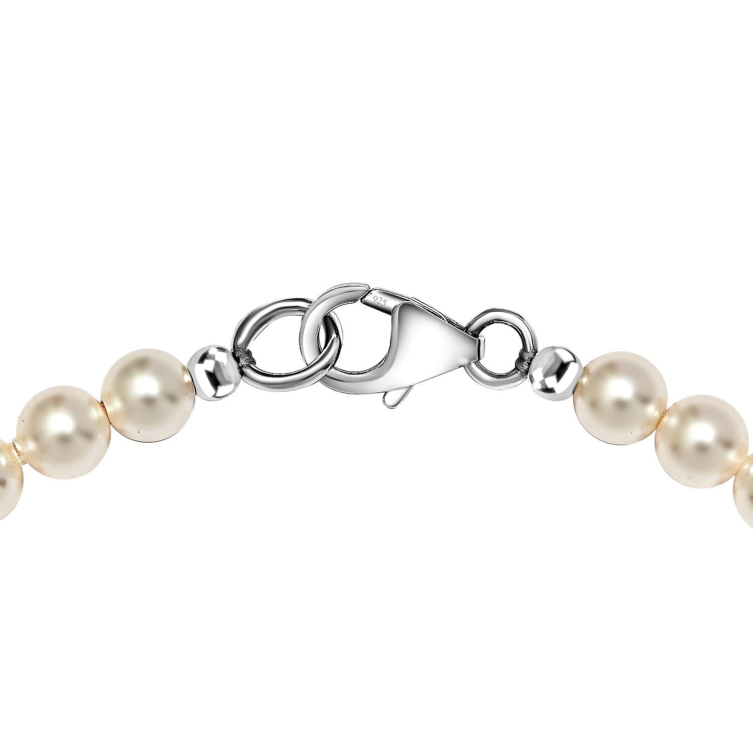 White Pearl Finest Austrian Crystal Beads Bracelet (Size - 7.5) in Platinum Overlay Sterling Silver
