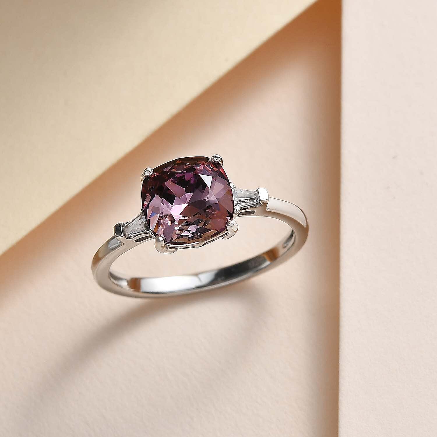 Antique Pink Finest Austrian Crystal & White Cubic Zirconia Ring in Platinum Overlay Sterling Silver 1.90 Ct