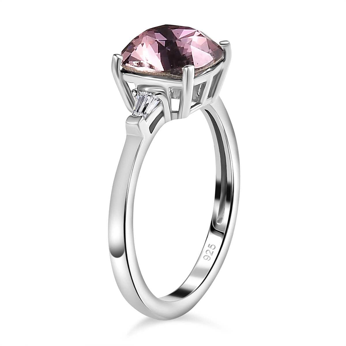 Antique Pink Finest Austrian Crystal & White Cubic Zirconia Ring in Platinum Overlay Sterling Silver 1.90 Ct