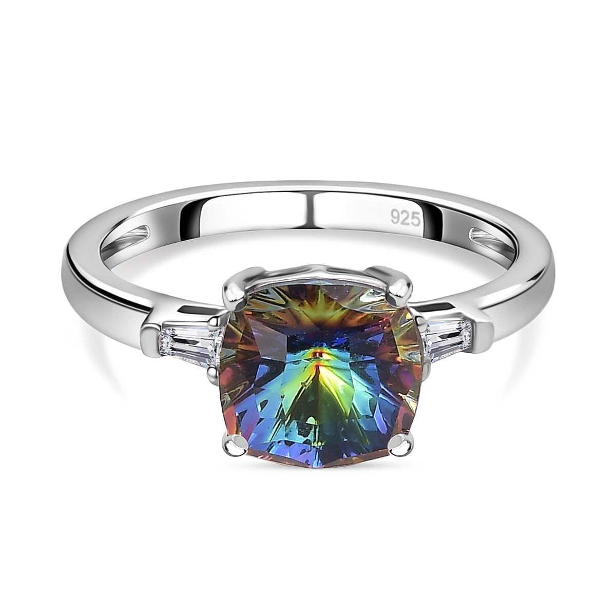 Vitrail Medium Finest Crystal ,  White Cubic Zirconia  Solitaire Ring in Platinum Overlay Sterling Silver 1.70 ct  1.700  Ct.