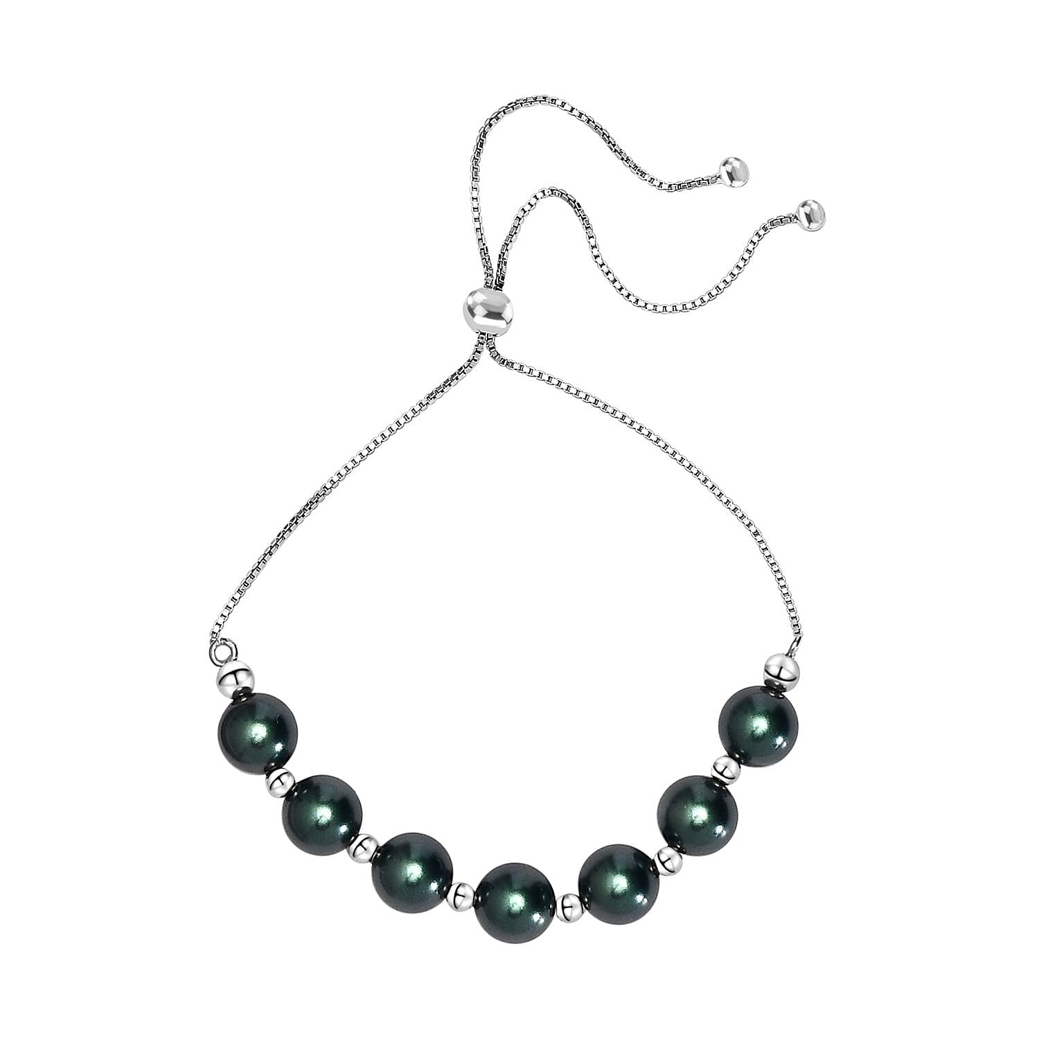 Iridescent Tahitian Pearl Finest Austrian Crystal Beads Adjustable Bracelet (Size - 7.5) in Platinum Overlay Sterling Silver