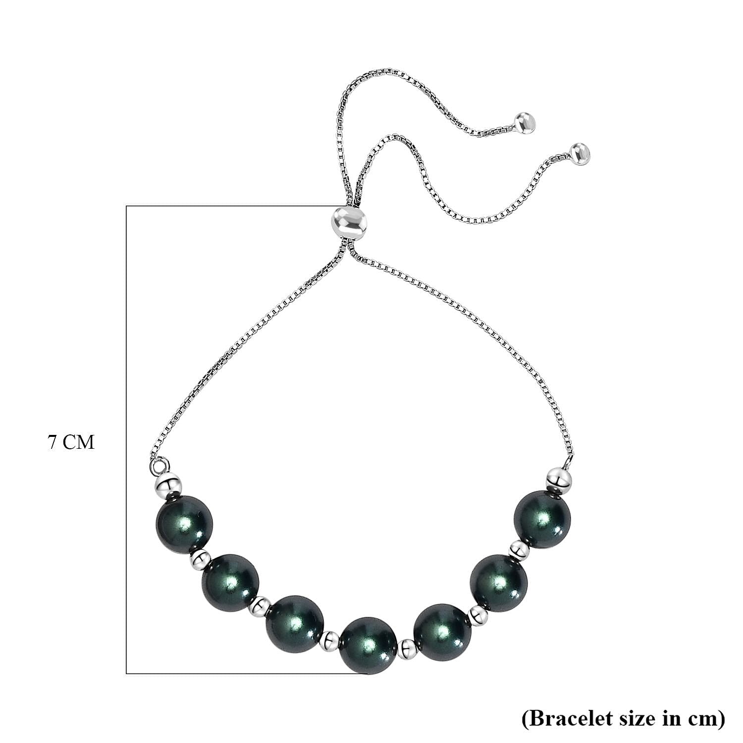 Iridescent Tahitian Pearl Finest Austrian Crystal Beads Adjustable Bracelet (Size - 7.5) in Platinum Overlay Sterling Silver