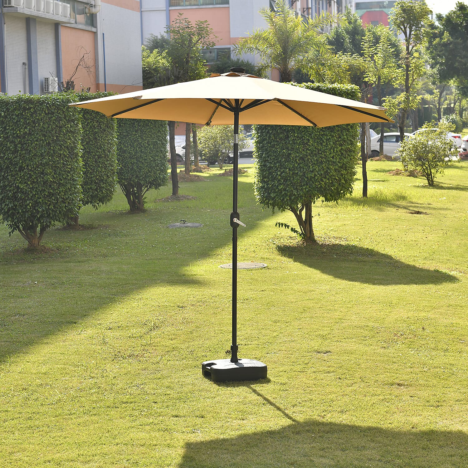 Outdoor Parasol with Solar LED Lights and Solid Base, 2.7m Diameter, 2.5m height - Beige