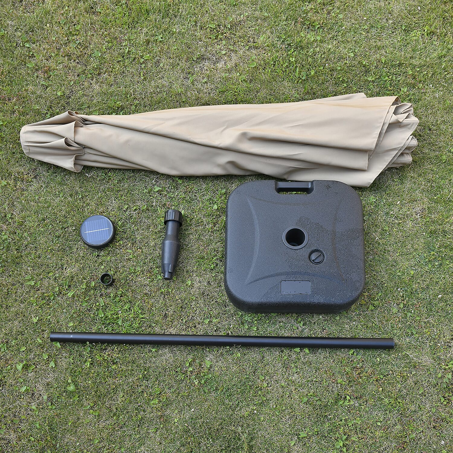 Outdoor Parasol with Solar LED Lights and Solid Base, 2.7m Diameter, 2.5m height - Beige