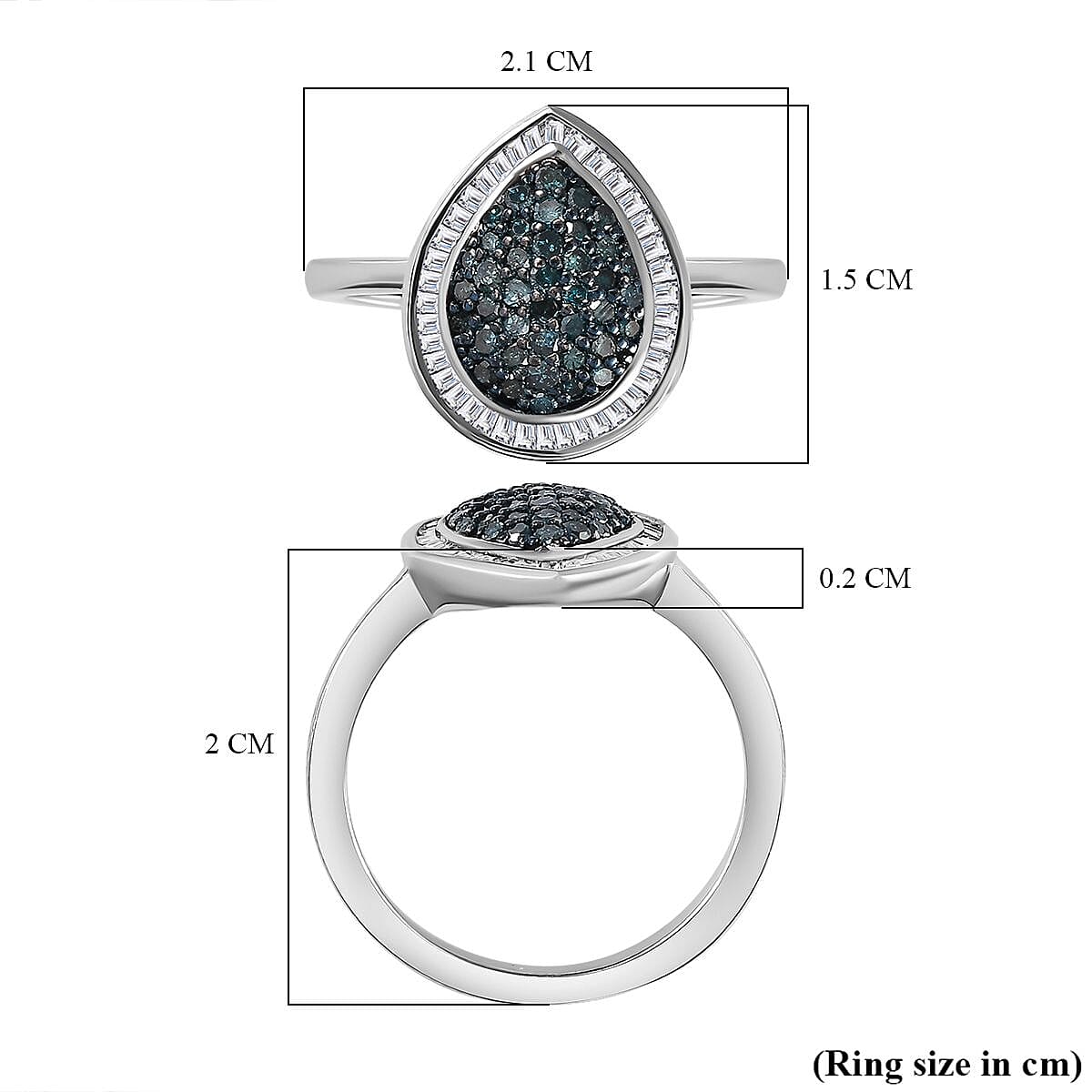 Blue and White Diamond Ring in Platinum Overlay Sterling Silver 0.51 Ct