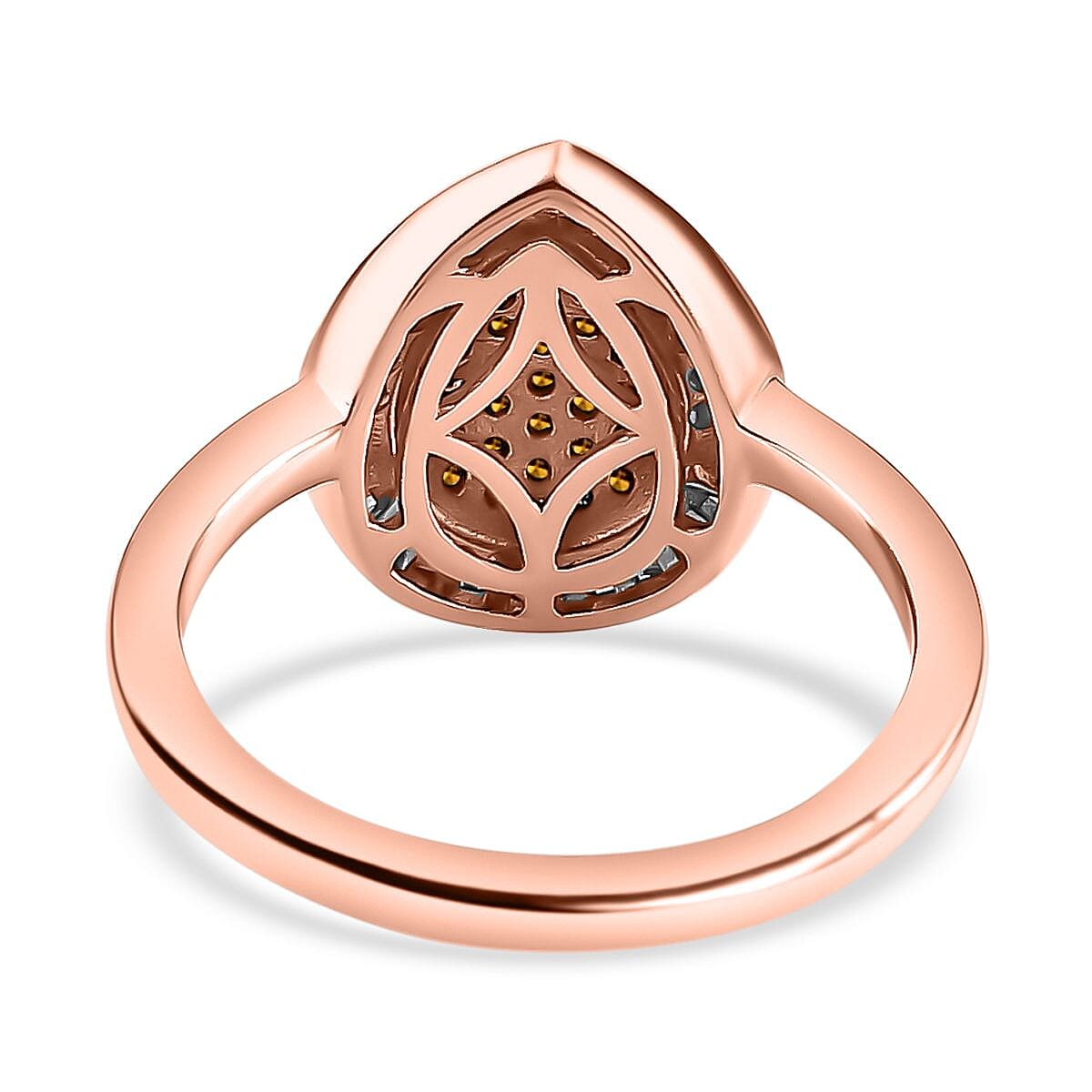 Red & White Diamond Teardrop Ring in 18K Vermeil Rose Gold Plated Sterling Silver 0.50 Ct