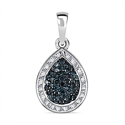 Blue & White Diamond Teardrop Pendant in Platinum Overlay Sterling Silver 0.51 Ct