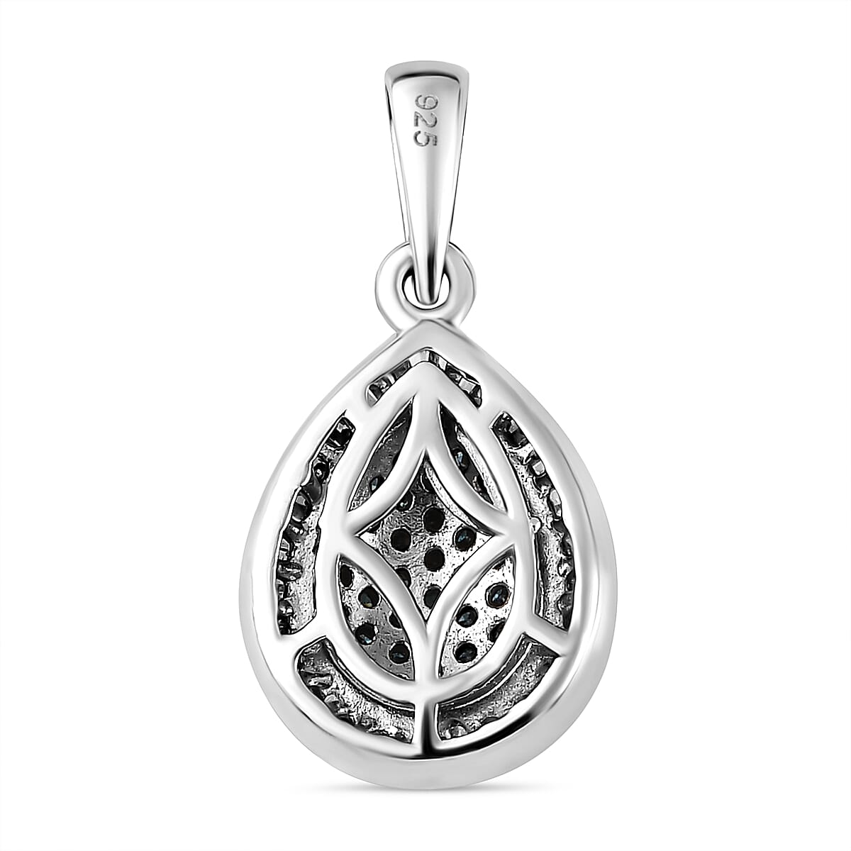 Blue & White Diamond Teardrop Pendant in Platinum Overlay Sterling Silver 0.51 Ct