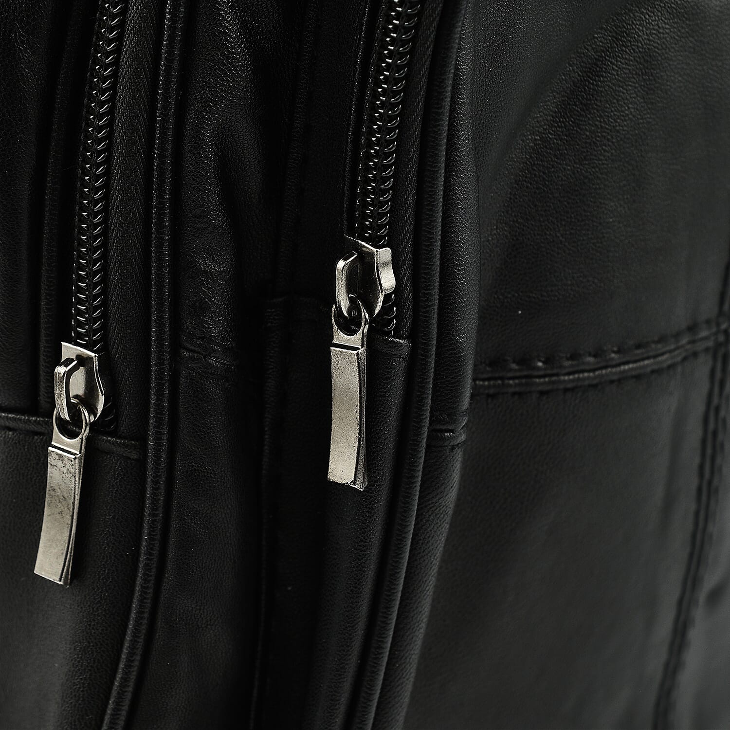 Le Monde Genuine Leather Backpack with Front Zipper Pocket - Adjustable Shoulder Strap - Black