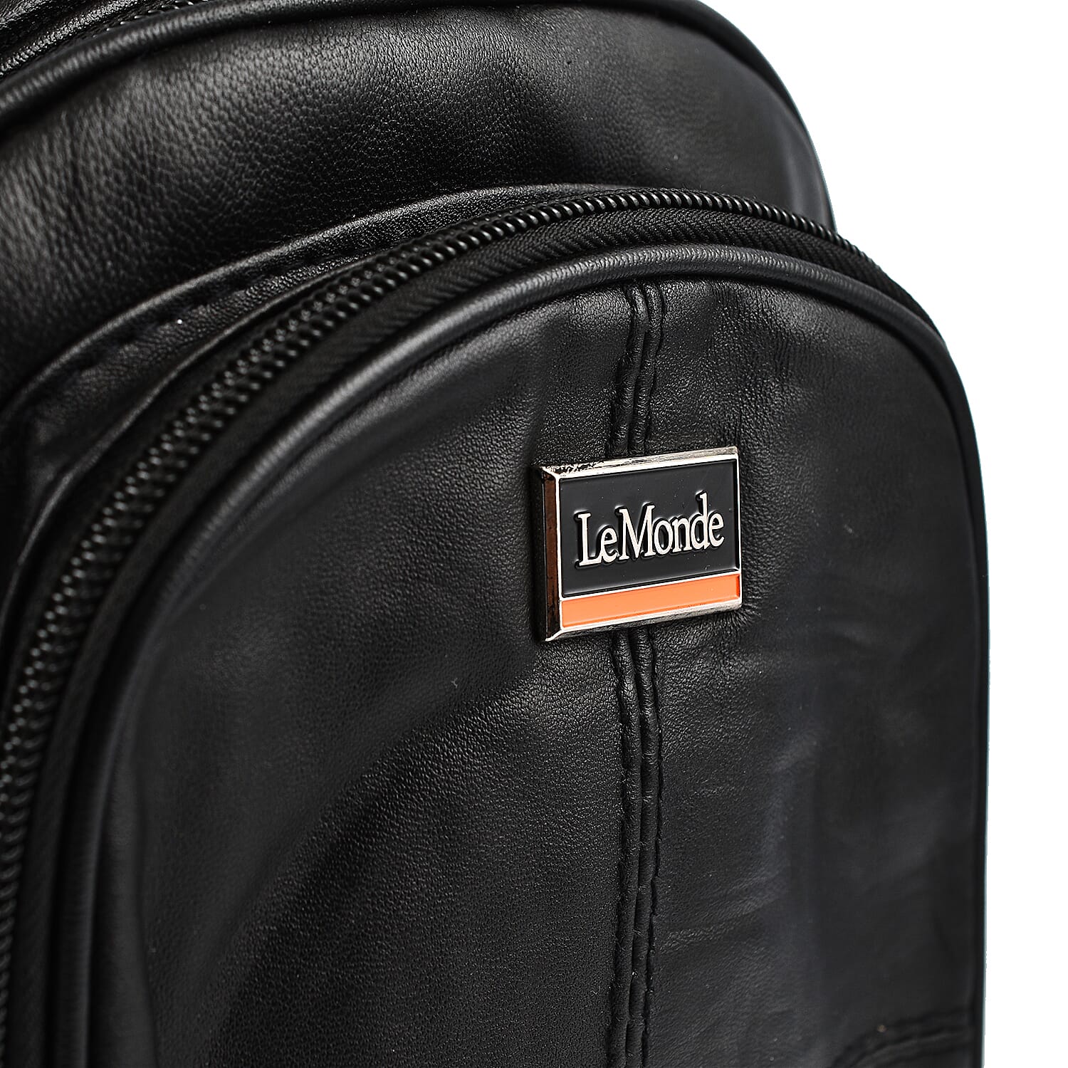 Le Monde Genuine Leather Backpack with Front Zipper Pocket - Adjustable Shoulder Strap - Black