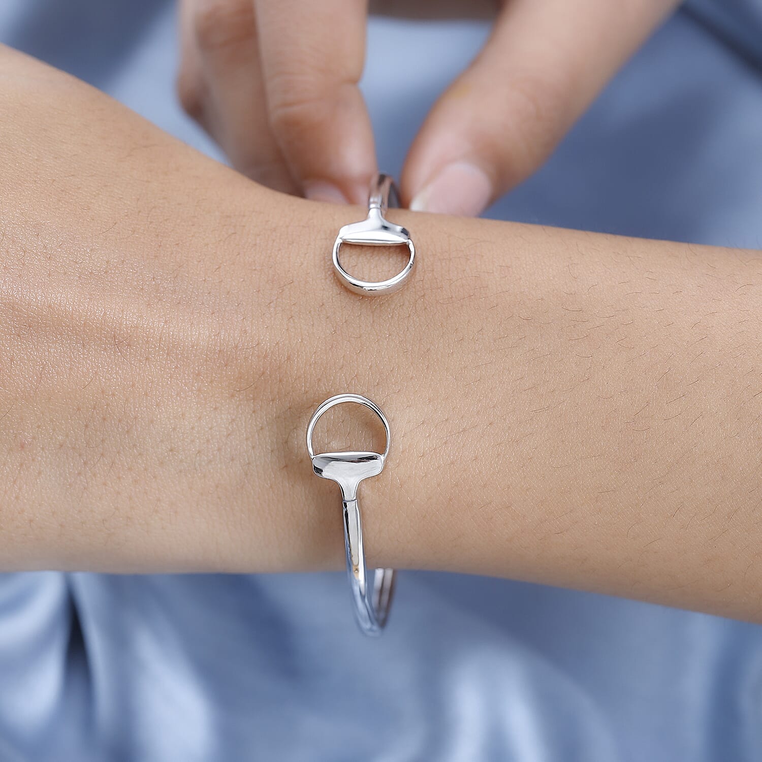 Platinum Overlay Sterling Silver Cuff Bangle, Silver Wt. 7 Gms