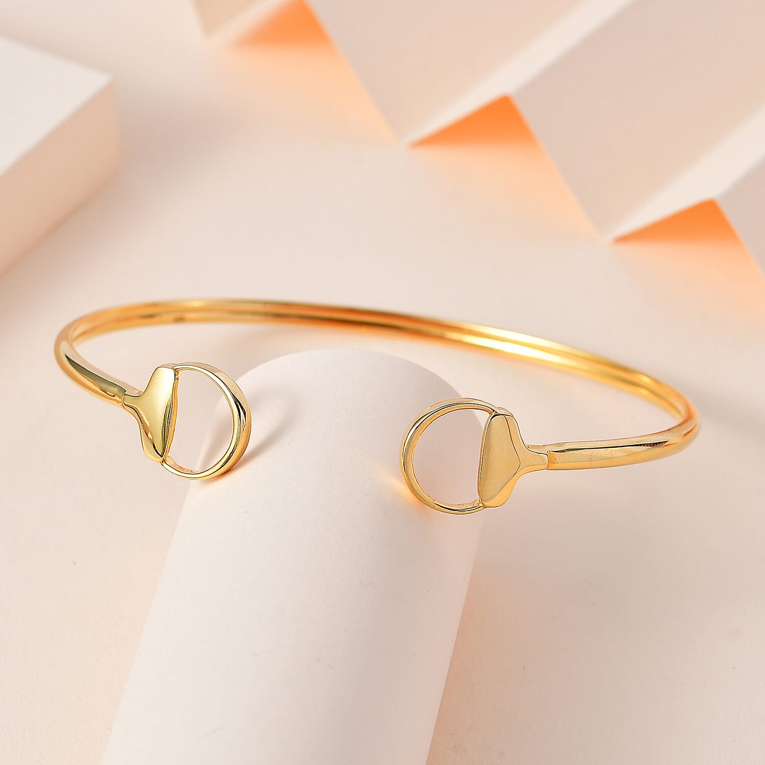 Designer Inspired - 18K Yellow Gold Vermeil Plated Sterling Silver Snaffle Bangle (Size 7.5)