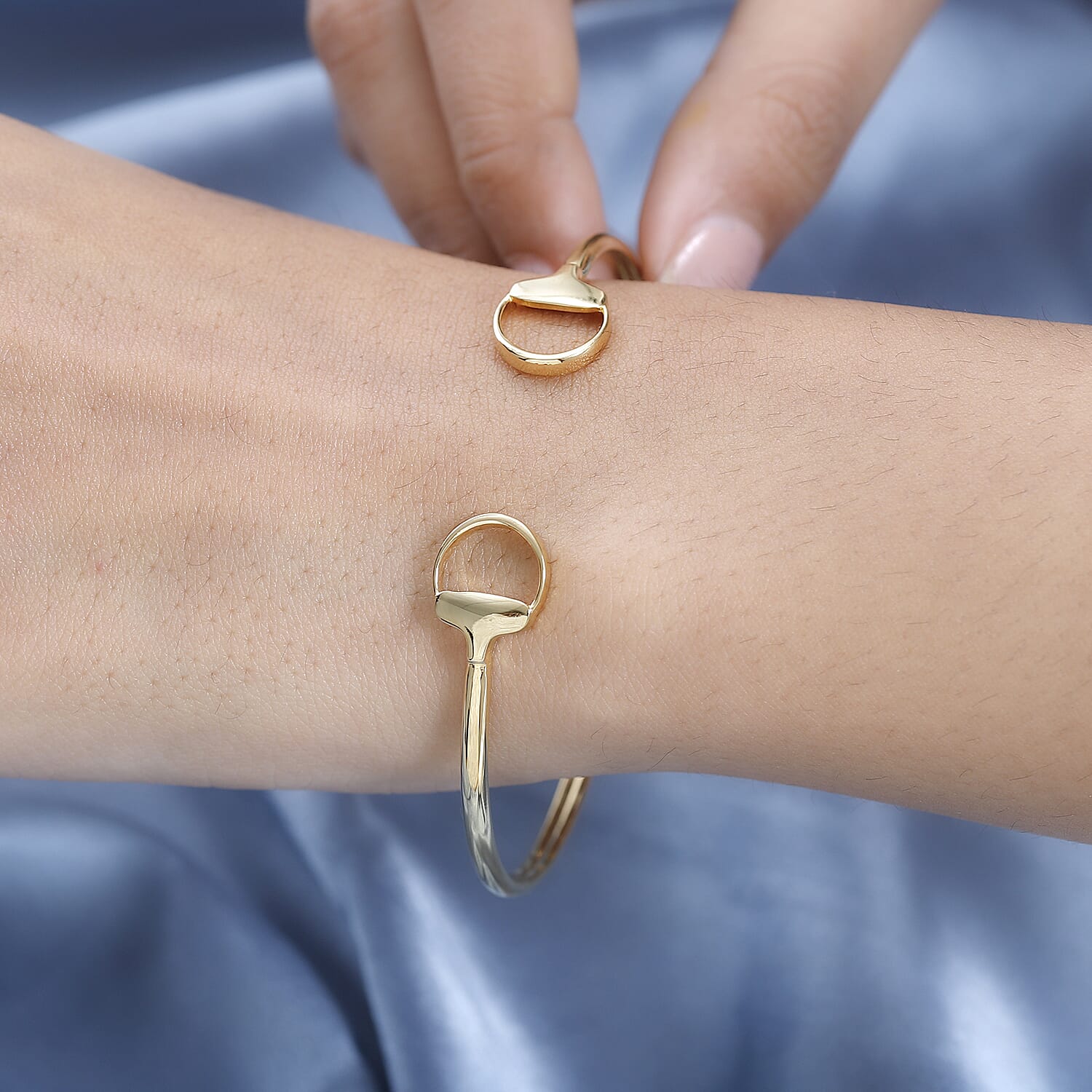 Designer Inspired - 18K Yellow Gold Vermeil Plated Sterling Silver Snaffle Bangle (Size 7.5)