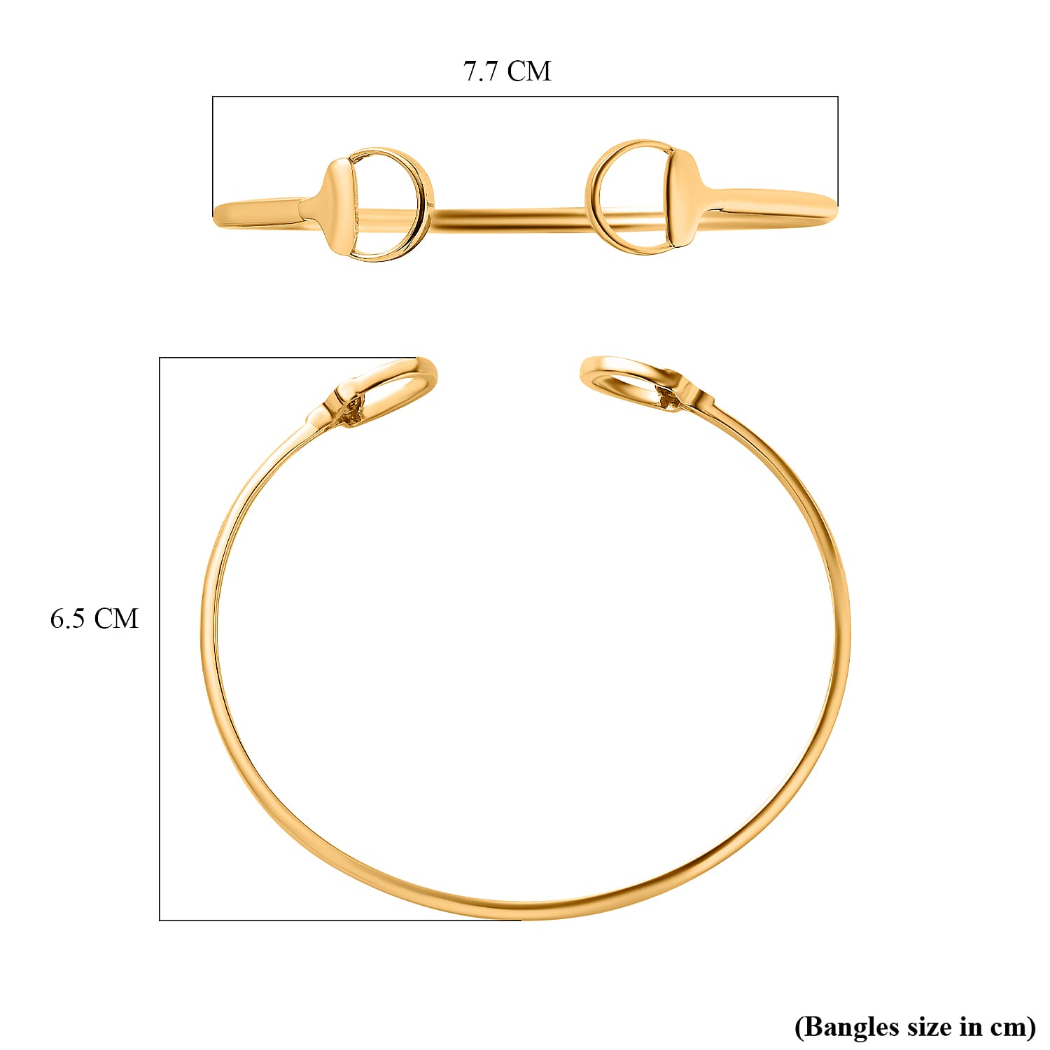 Designer Inspired - 18K Yellow Gold Vermeil Plated Sterling Silver Snaffle Bangle (Size 7.5)
