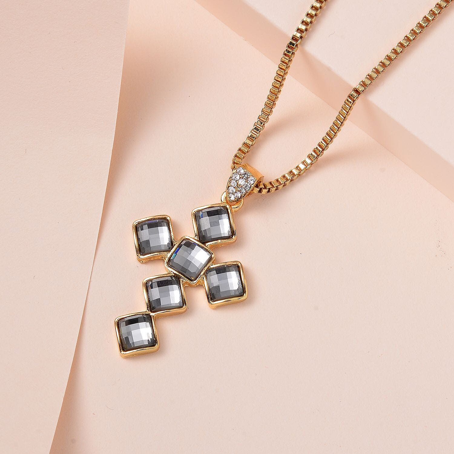  Grey Crystal , White Crystal Necklace (Size - 24) 0.02 ct 0.020 Ct.