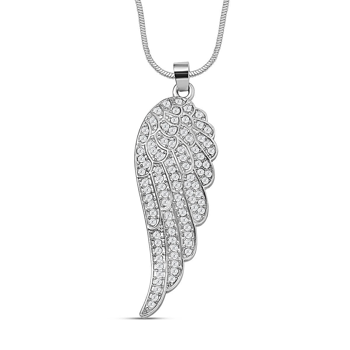 White Austrian Crystal Angel Wing Necklace (Size - 24)