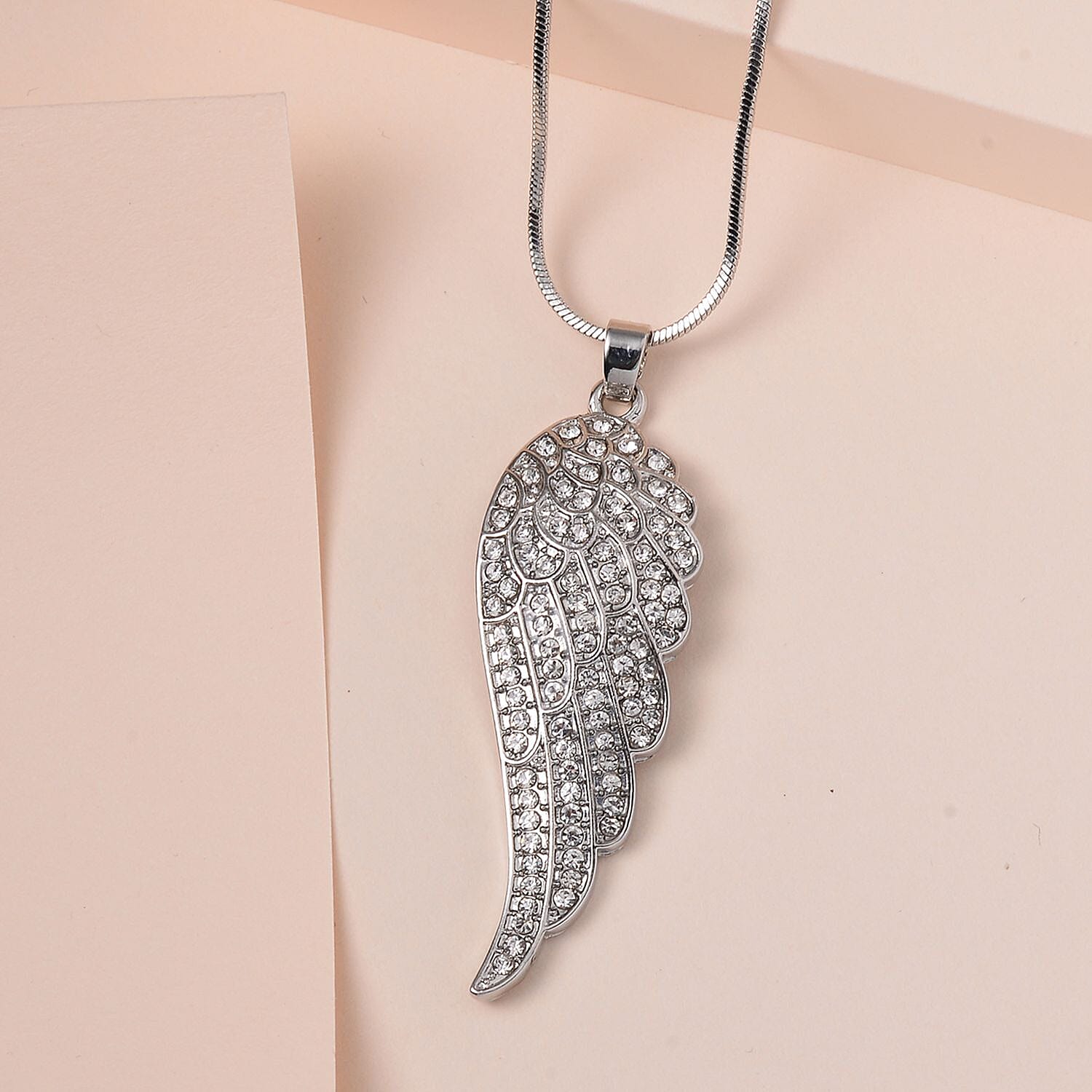 White Austrian Crystal Angel Wing Necklace (Size - 24)
