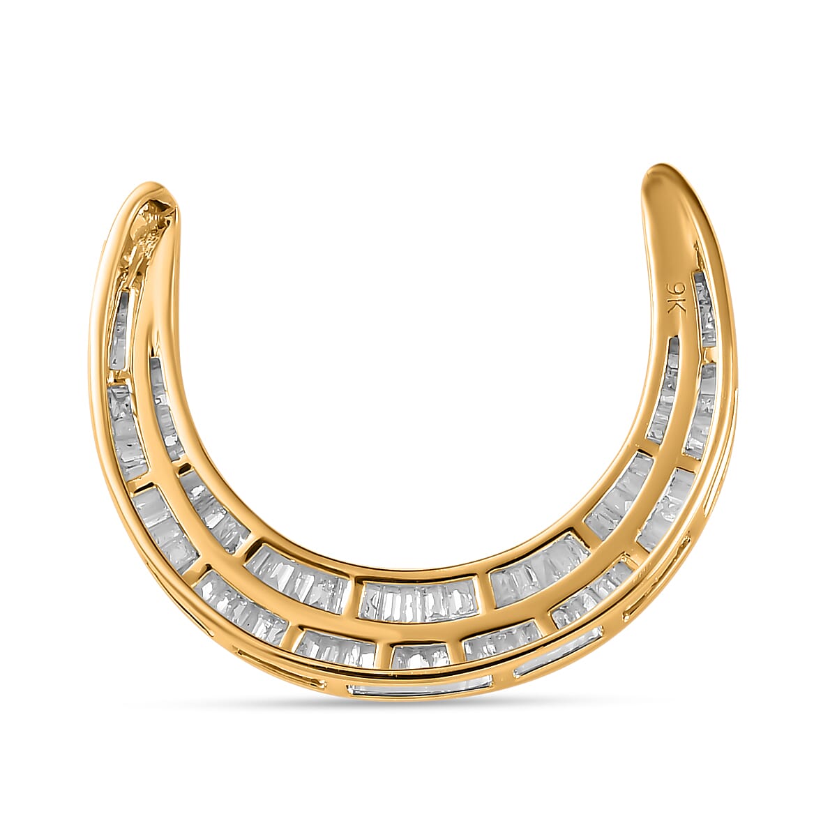 One Time Deal - 9K Yellow Gold White Diamond (G-H) Moon Pendant 1.00 Ct