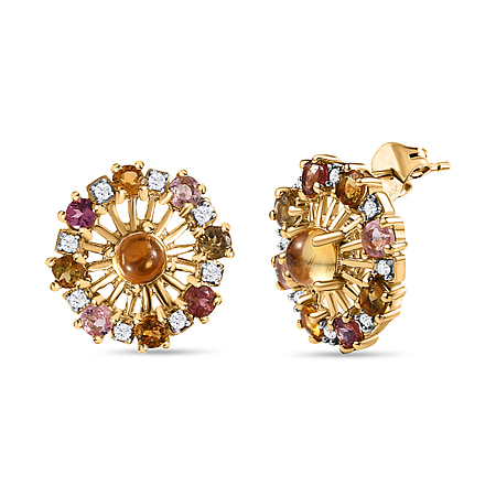 GP Celestial Dream Collection - Citrine, Natural Zircon & Multi-Tourmaline Cluster Stud  Earrings in 18K Vermeil YG Plated Sterling Silver Silver Wt. 5.55 Gms
