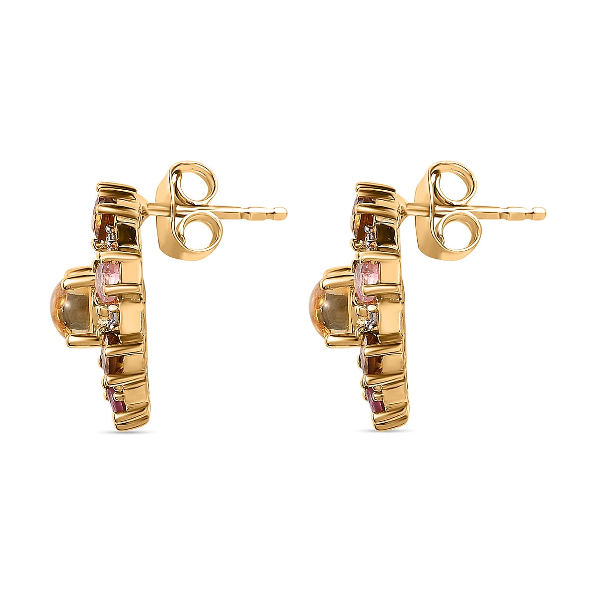 GP Celestial Dream Collection - Citrine, Natural Zircon & Multi-Tourmaline Cluster Stud  Earrings in 18K Vermeil YG Plated Sterling Silver Silver Wt. 5.55 Gms
