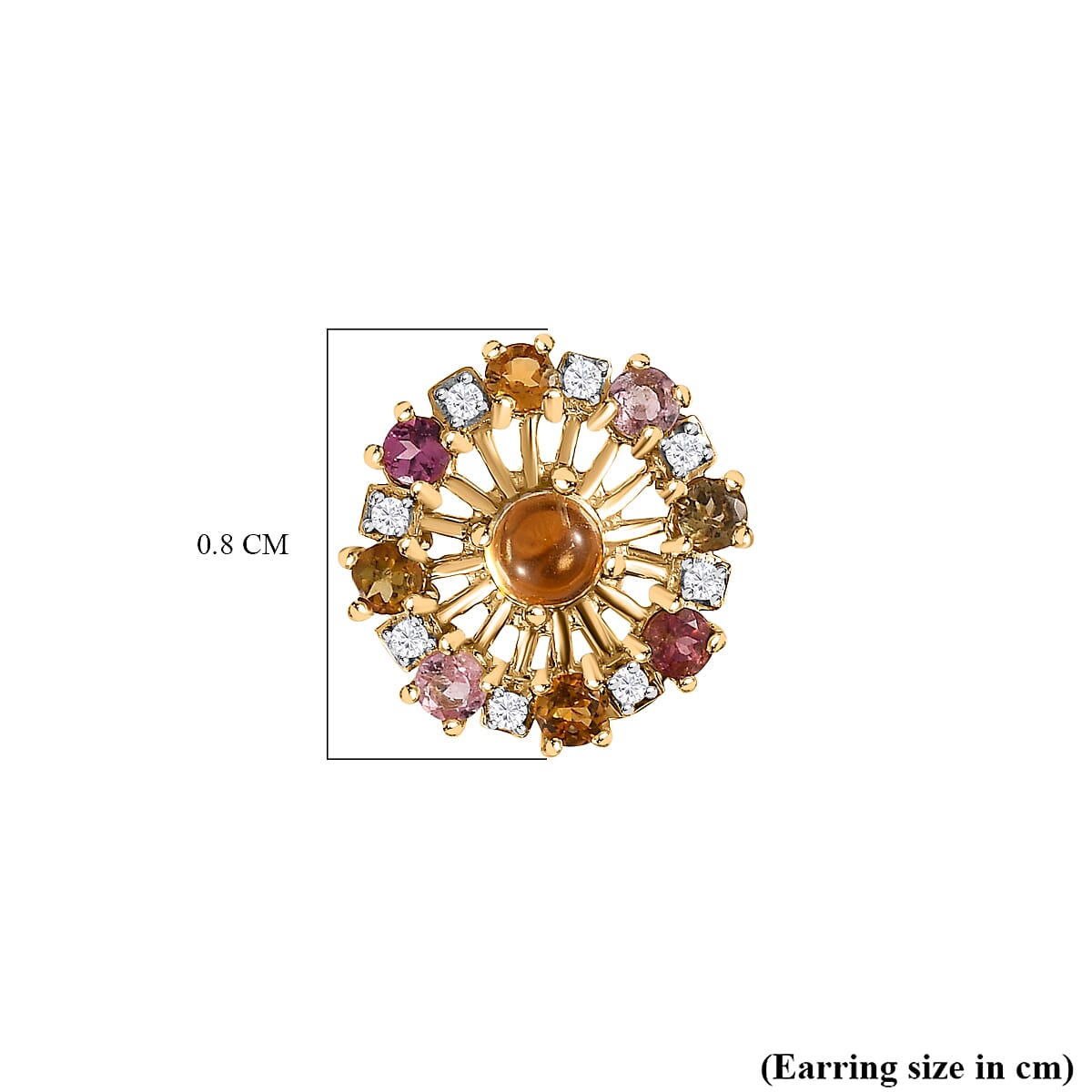 GP Celestial Dream Collection - Citrine, Natural Zircon & Multi-Tourmaline Cluster Stud  Earrings in 18K Vermeil YG Plated Sterling Silver Silver Wt. 5.55 Gms