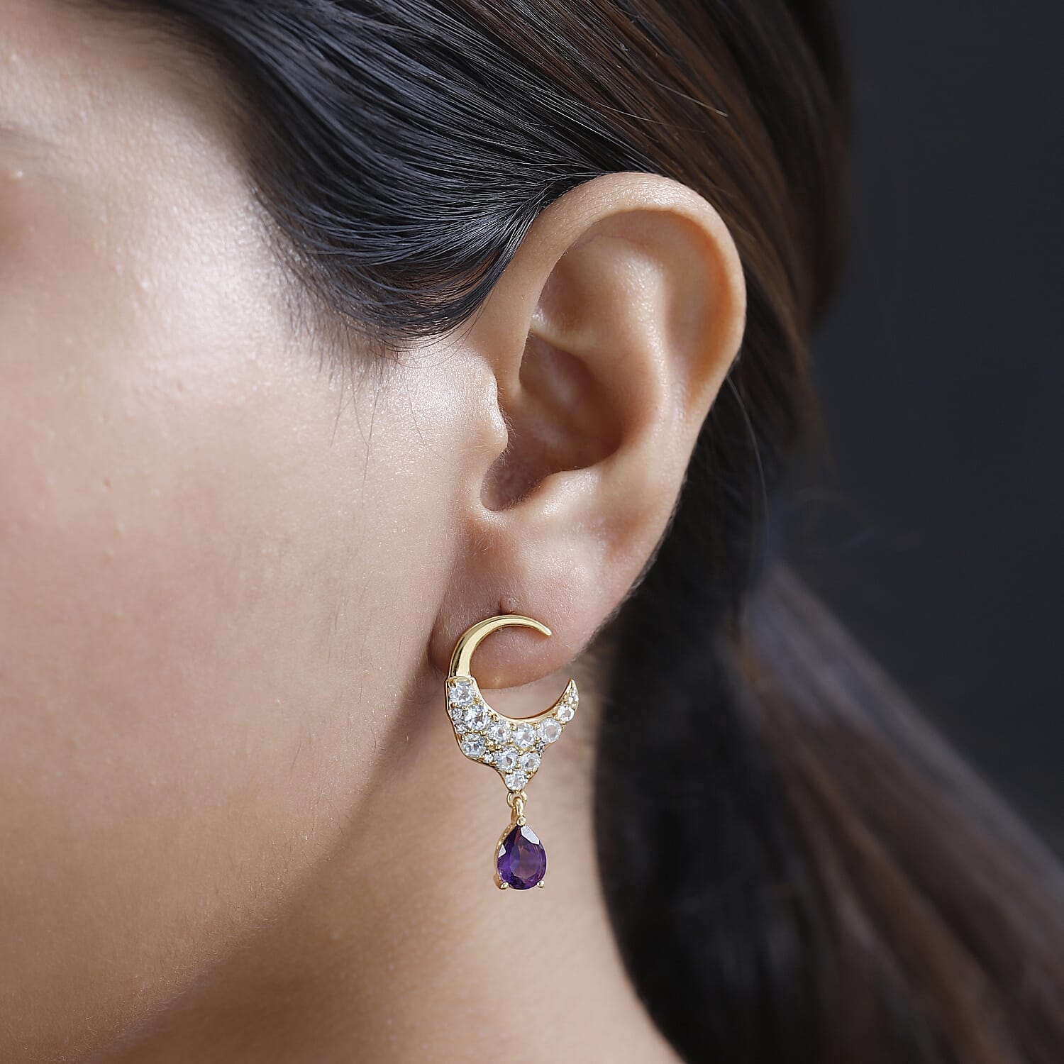 GP Celestial Dream Collection - Amethyst, Skyblue Topaz & Natural Zircon  Dangle Earrings in 18K Vermeil Yellow Gold Plated Sterling Silver 4.64 Ct.