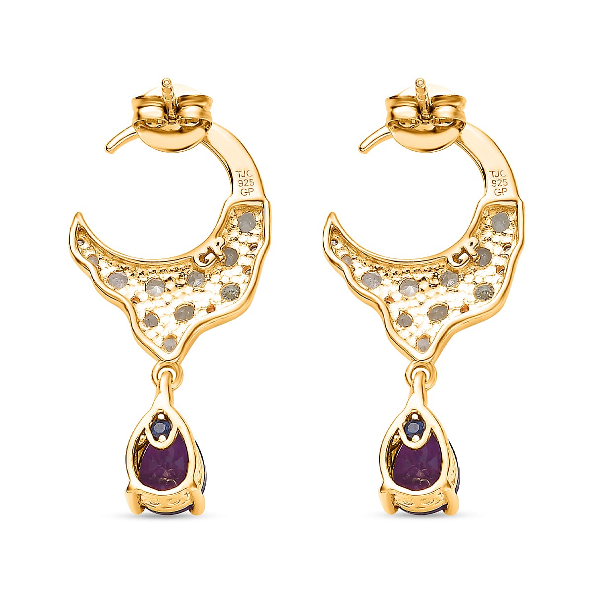 GP Celestial Dream Collection - Amethyst, Skyblue Topaz & Natural Zircon  Dangle Earrings in 18K Vermeil Yellow Gold Plated Sterling Silver 4.64 Ct.