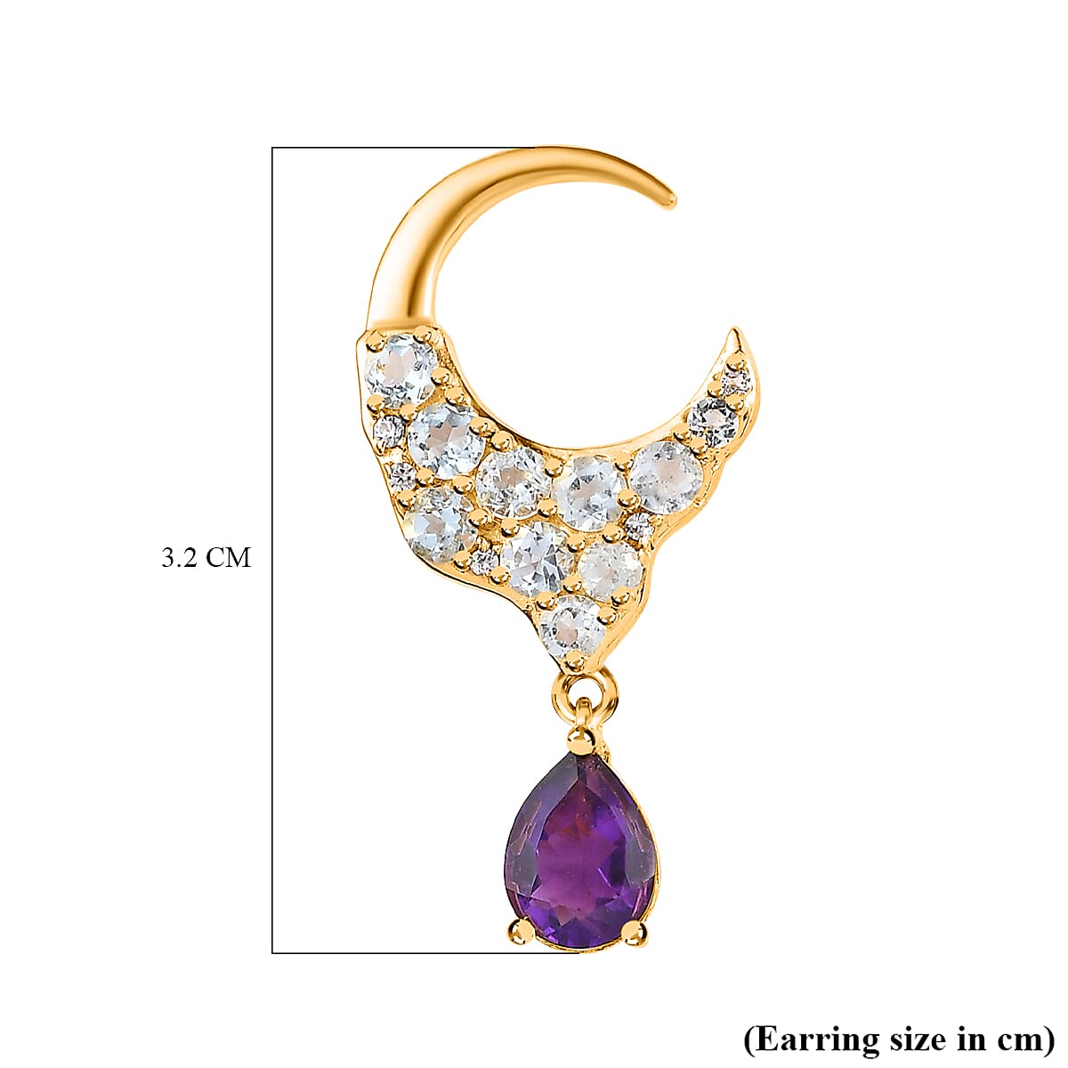 GP Celestial Dream Collection - Amethyst, Skyblue Topaz & Natural Zircon  Dangle Earrings in 18K Vermeil Yellow Gold Plated Sterling Silver 4.64 Ct.