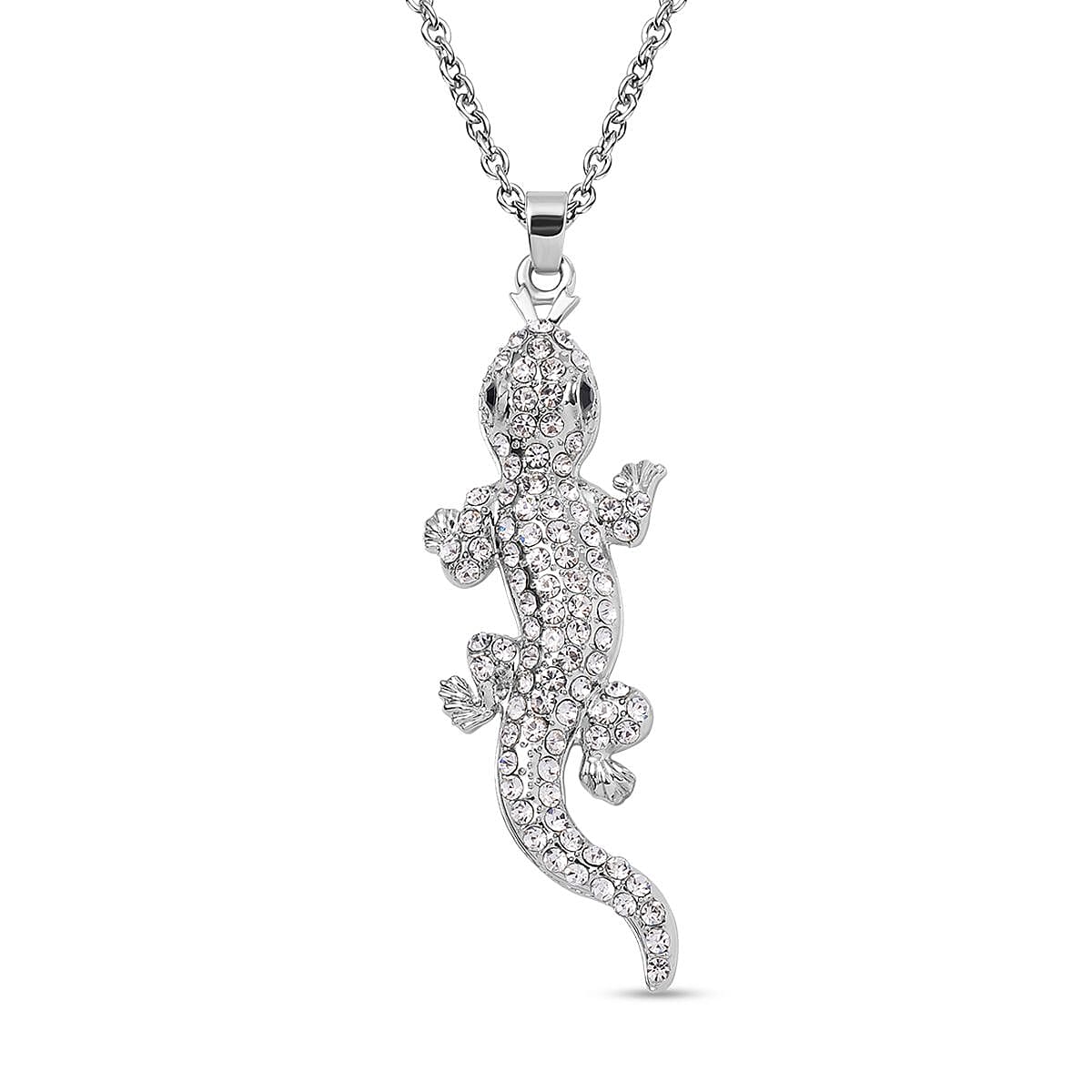 Austrian White & Black Crystal Lizard Necklace (Size - 24) in Silver Tone