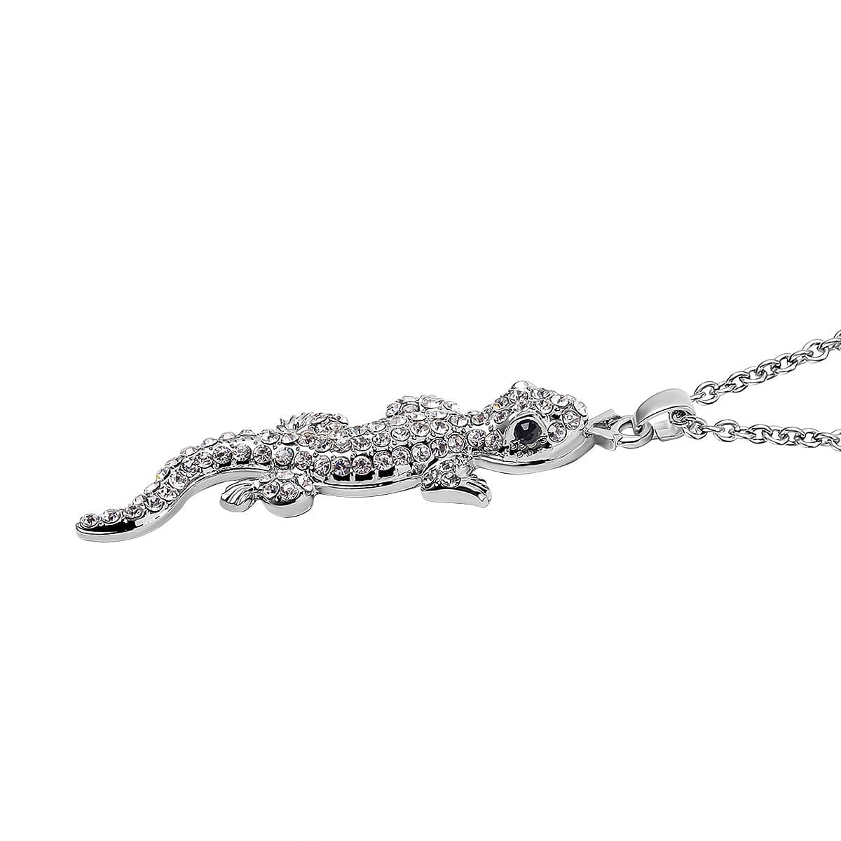 Austrian White & Black Crystal Lizard Necklace (Size - 24) in Silver Tone