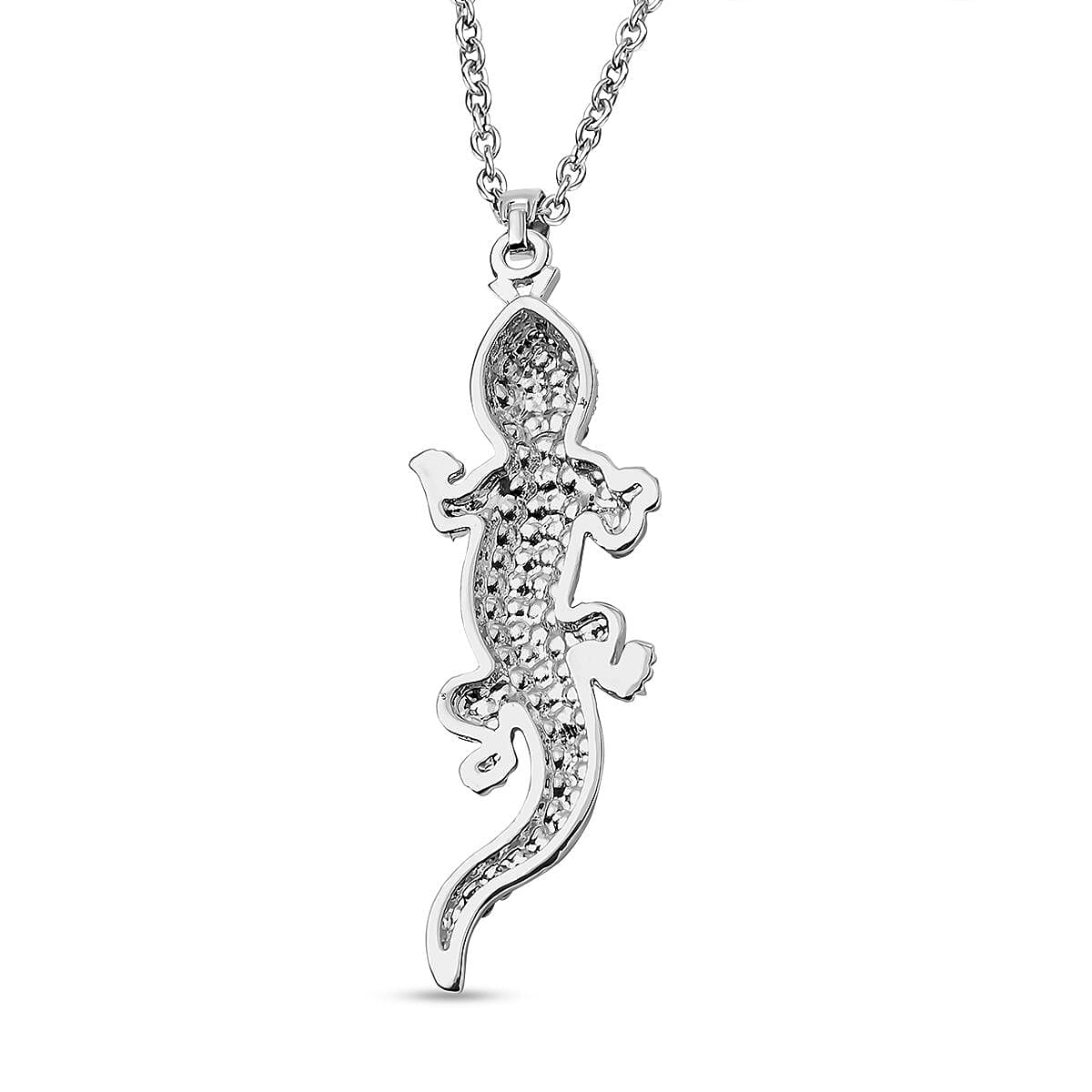 Austrian White & Black Crystal Lizard Necklace (Size - 24) in Silver Tone
