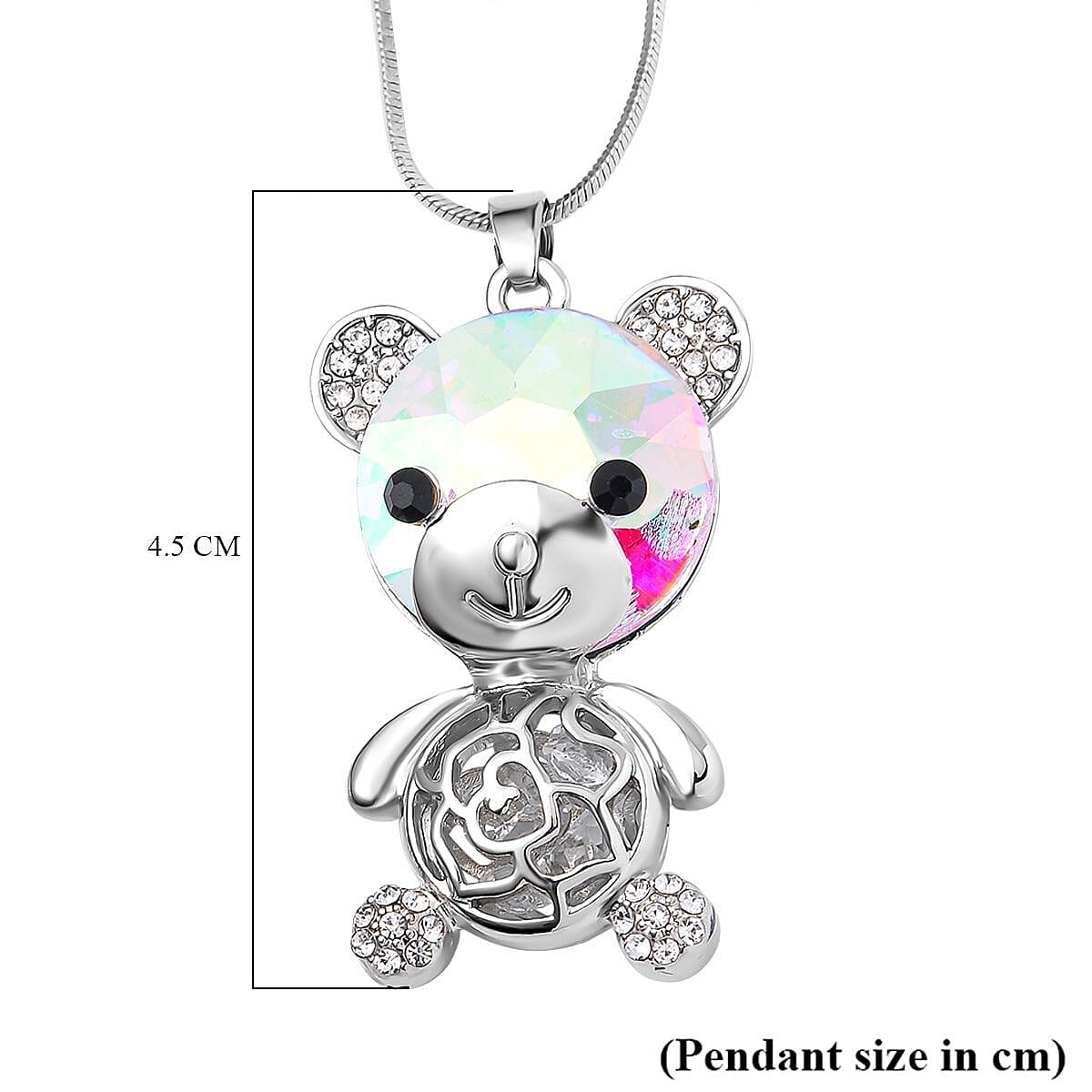 Multi Colour Austrian Crystal Teddy Pendant With Chain (Size - 24-2 Ext) in Silver Tone Multi Colour Austrian Crystal Teddy Pendant With Chain (Size - 24-2 Ext) in Silver Tone
