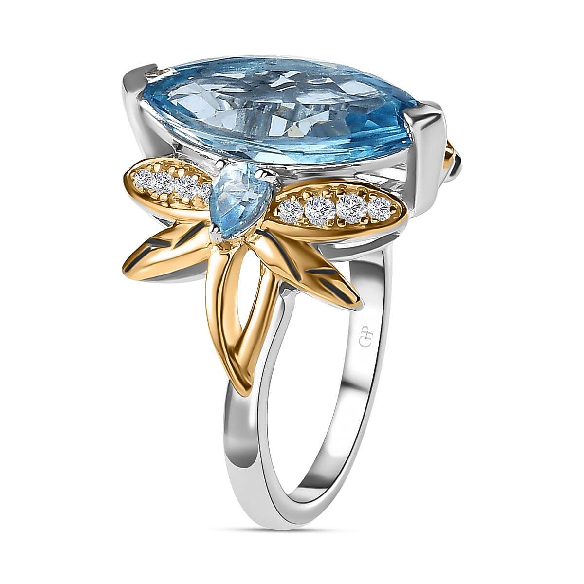GP Italian Garden Collection - Skyblue Topaz & Natural Zircon Ring in 18K Yellow Gold Vermeil & Platinum Plated Sterling Silver 5.25 Ct