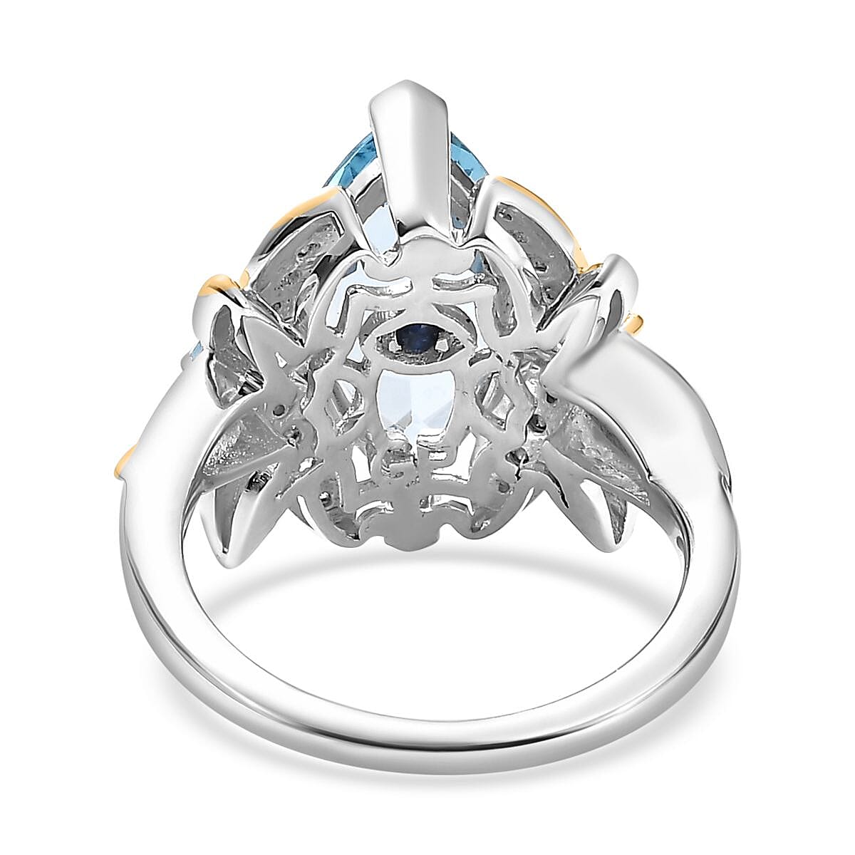 GP Italian Garden Collection - Skyblue Topaz & Natural Zircon Ring in 18K Yellow Gold Vermeil & Platinum Plated Sterling Silver 5.25 Ct