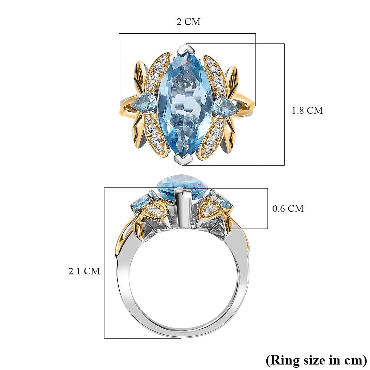 GP Italian Garden Collection - Skyblue Topaz & Natural Zircon Ring in 18K Yellow Gold Vermeil & Platinum Plated Sterling Silver 5.25 Ct