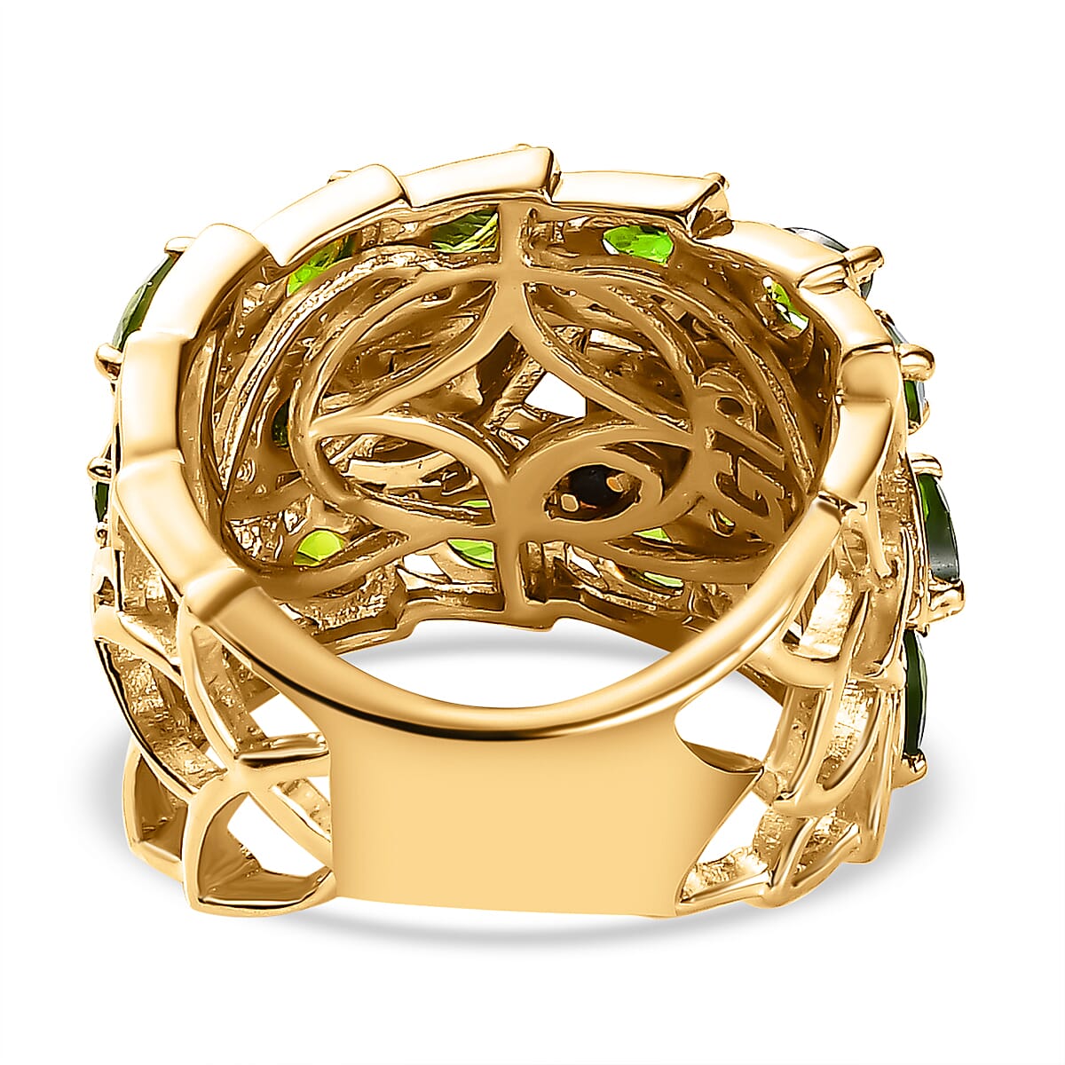 GP Italian Garden Collection - Natural Chrome Diopside, Rhodolite Garnet & Natural Zircon Cluster Ring in 18K Vermeil YG Plated Sterling Silver 3.28 Ct, Silver Wt. 9.21 Gms