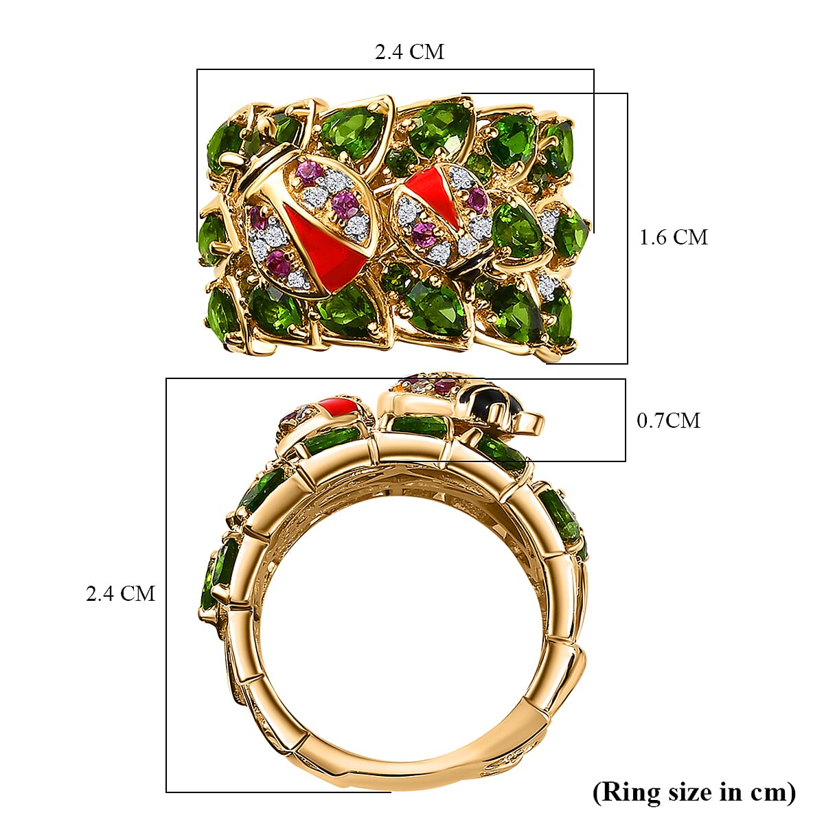 GP Italian Garden Collection - Natural Chrome Diopside, Rhodolite Garnet & Natural Zircon Cluster Ring in 18K Vermeil YG Plated Sterling Silver 3.28 Ct, Silver Wt. 9.21 Gms