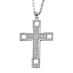 Pink Austrian Crystal Cross Necklace (Size - 24) in Rose Gold Tone